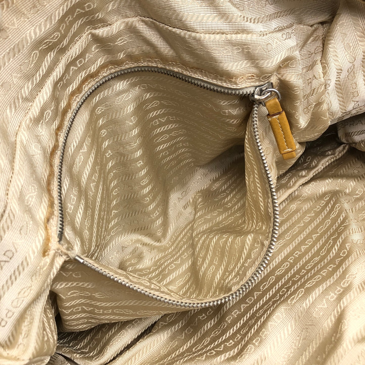 PRADALogo Embossed Small Boston bag Handbag Camel Vintage witjyy