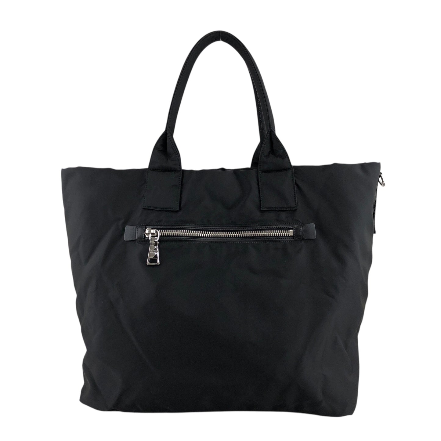 PRADA Triangle Logo Front Zipper Handbag Black Vintage eyn74f