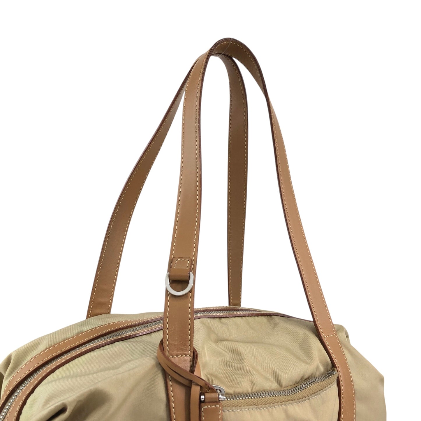 PRADA Tessuto Triangle Logo Small Boston bag Handbag Beige Vintage ib6juf