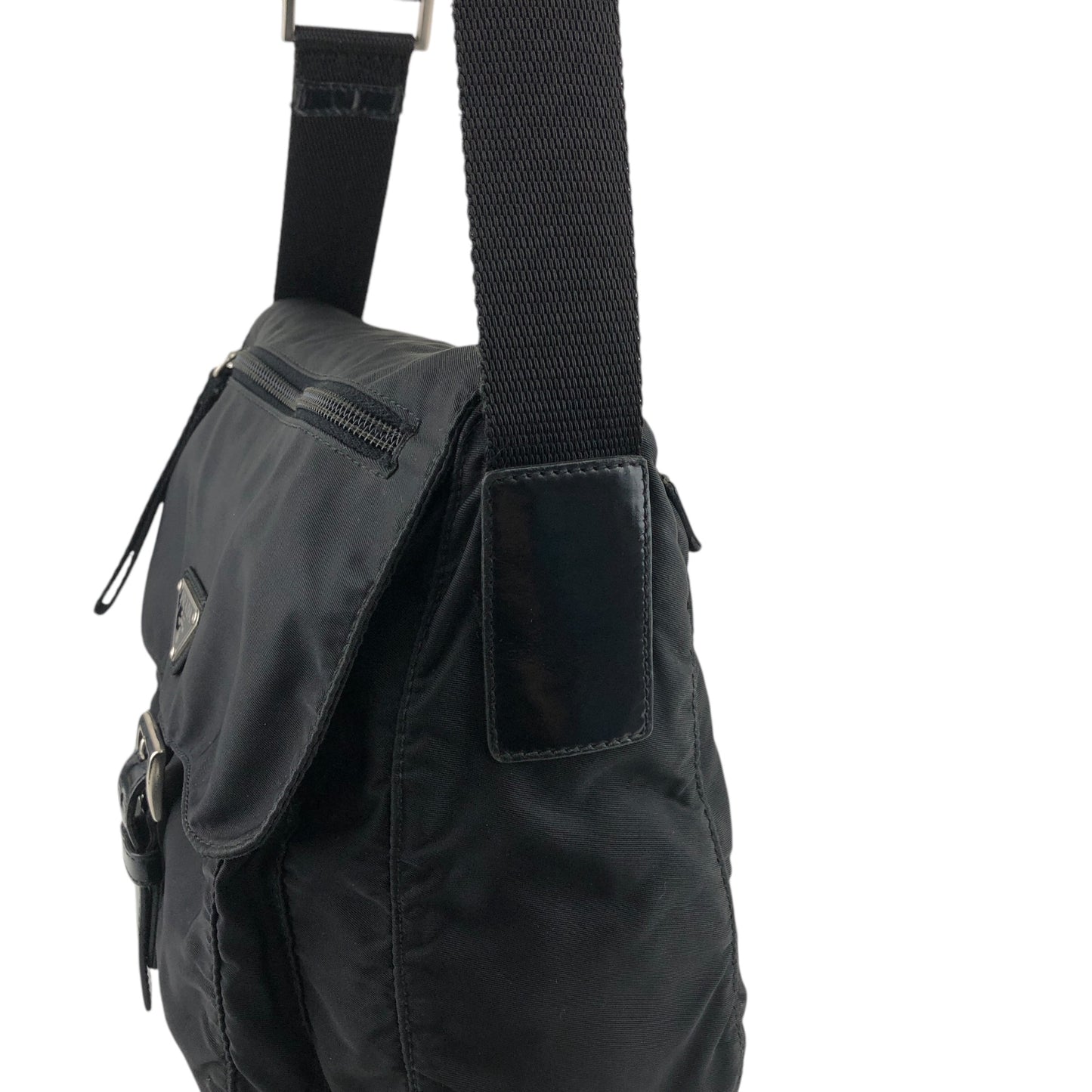 PRADA Triangle Logo Front Buckle Shoulder bag Black Vintage sx8cnr