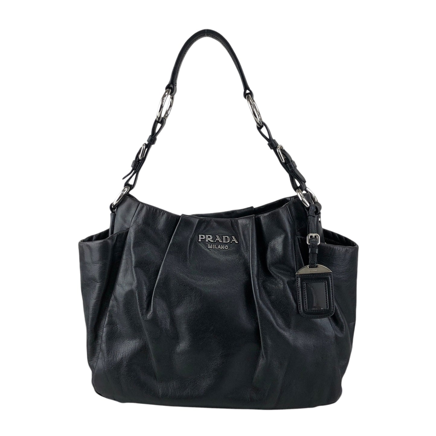 PRADA Logo Shoulder bag Hobobag Black Vintage pbitjd