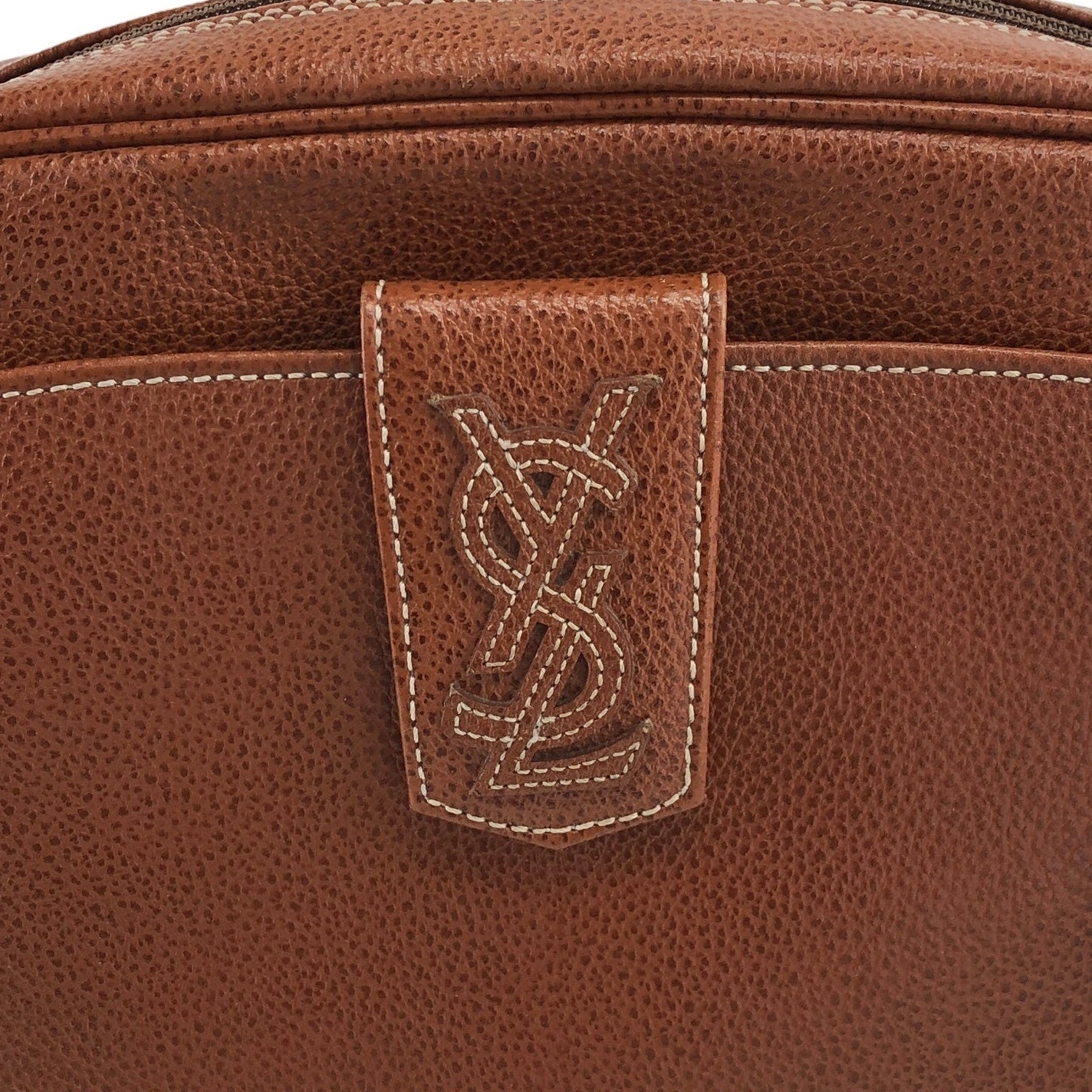 Yves Saint Laurent YSL Logo Stitch Shoulder bag Brown Vintage mvybaw