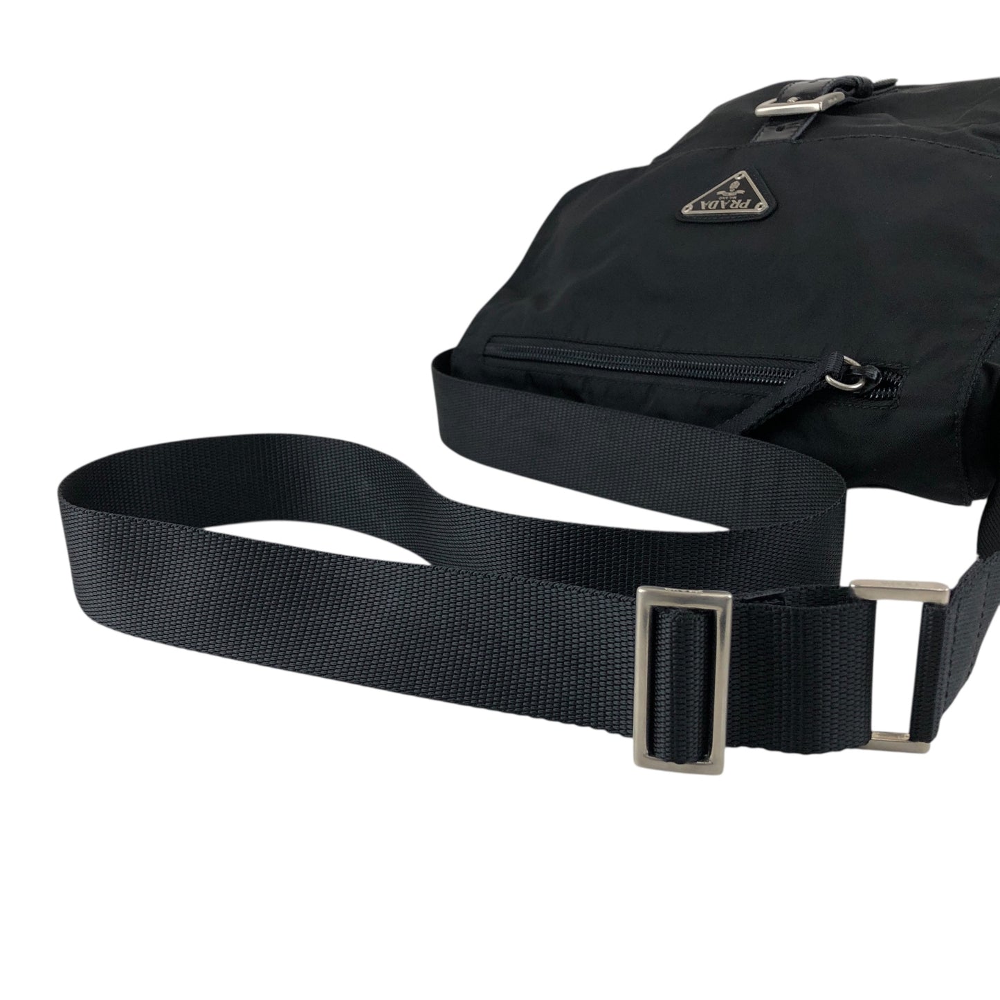 PRADA Tessuto Triangle Logo Front Buckle Shoulder bag Black Vintage g8uwx8