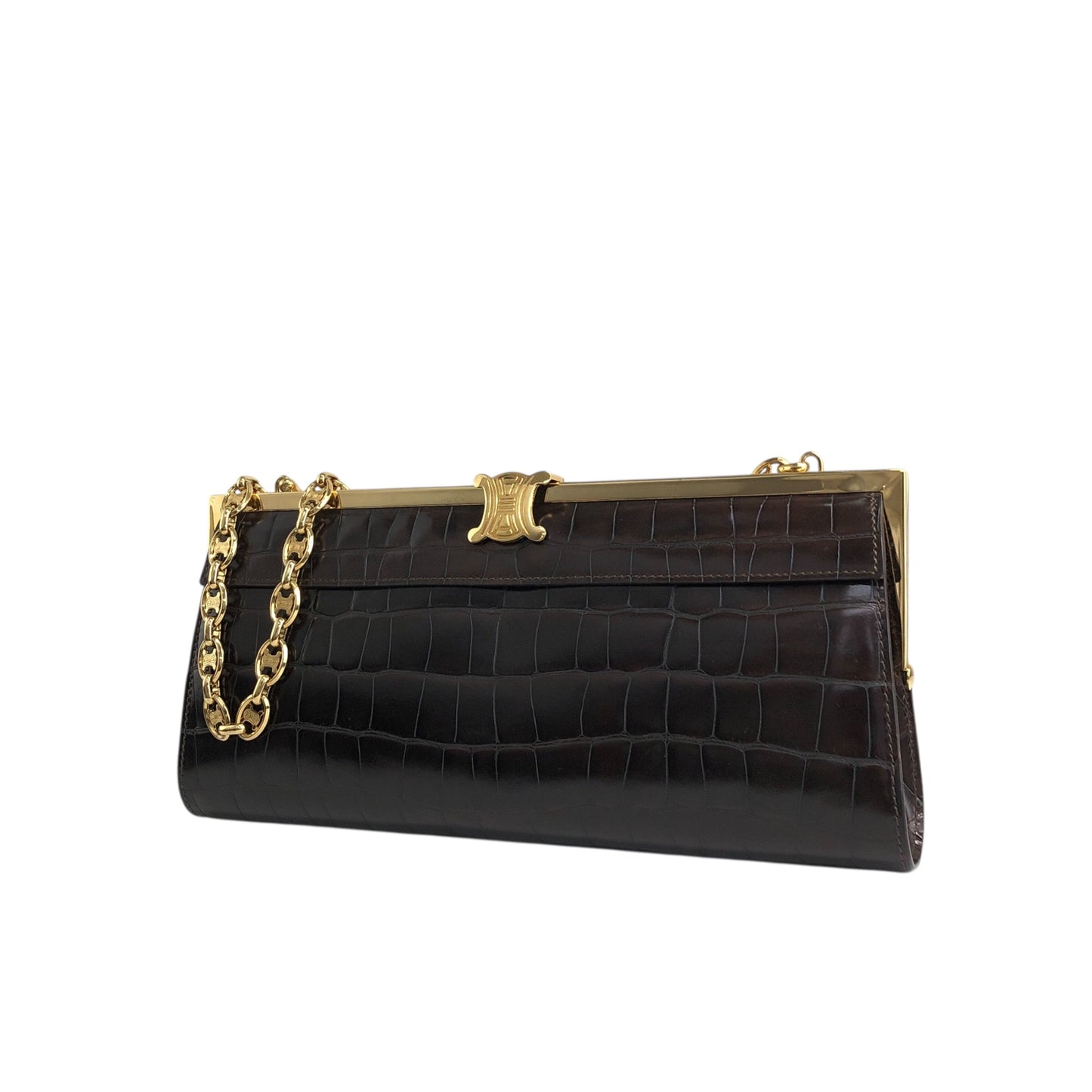 CELINE Triomphe Chain Shoulder bag Brown Vintage tedt2b