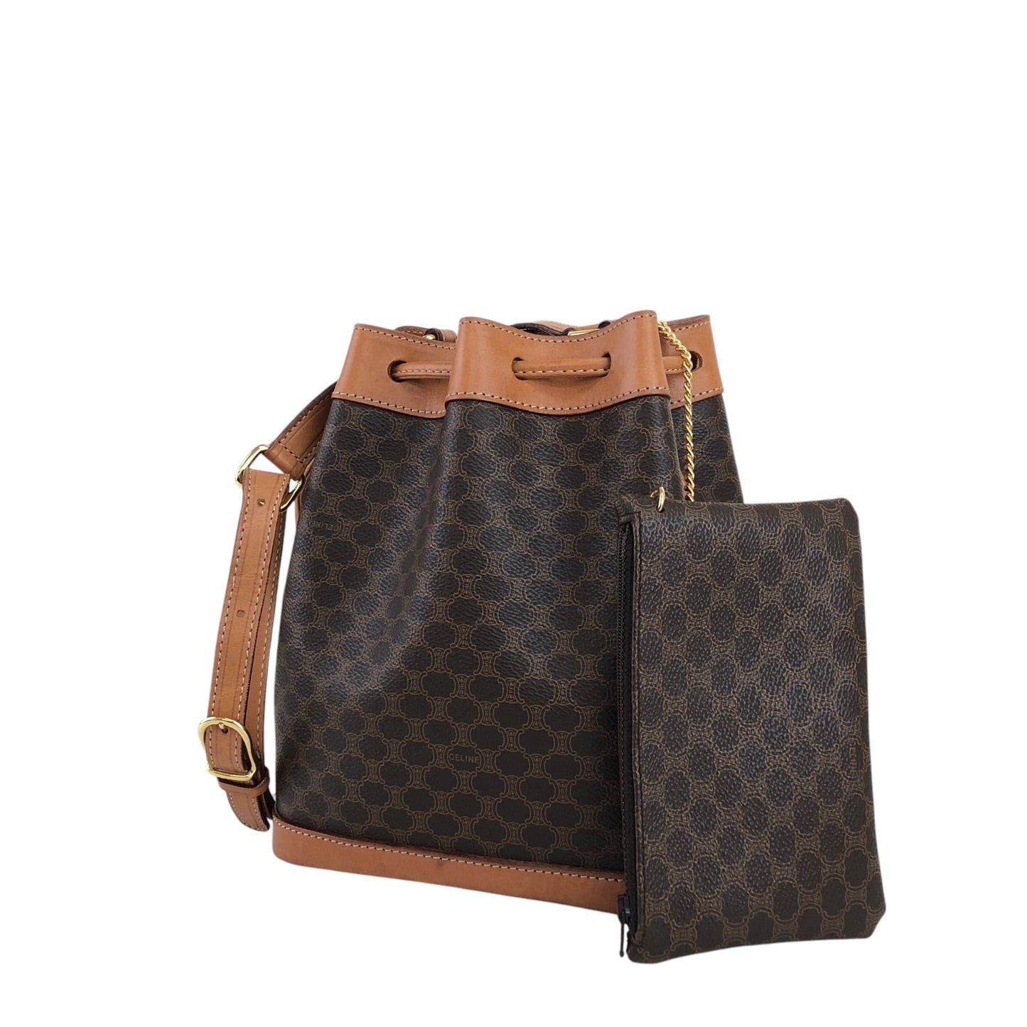 CELINE Macadam Drawstring Shoulder bag Brown Vintage eavnn8