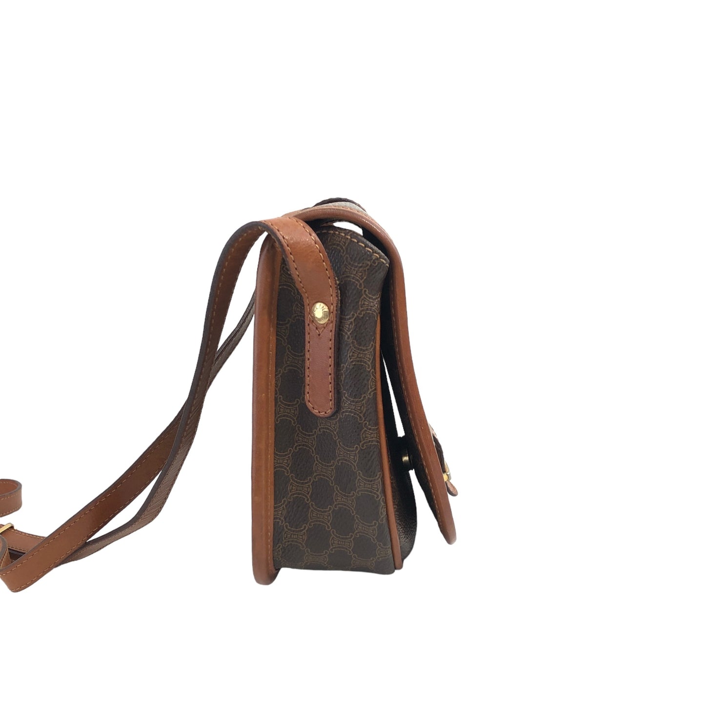 CELINE Macadam Front Buckle PVC Leather Shoulder bag Brown Vintage 7dgwui
