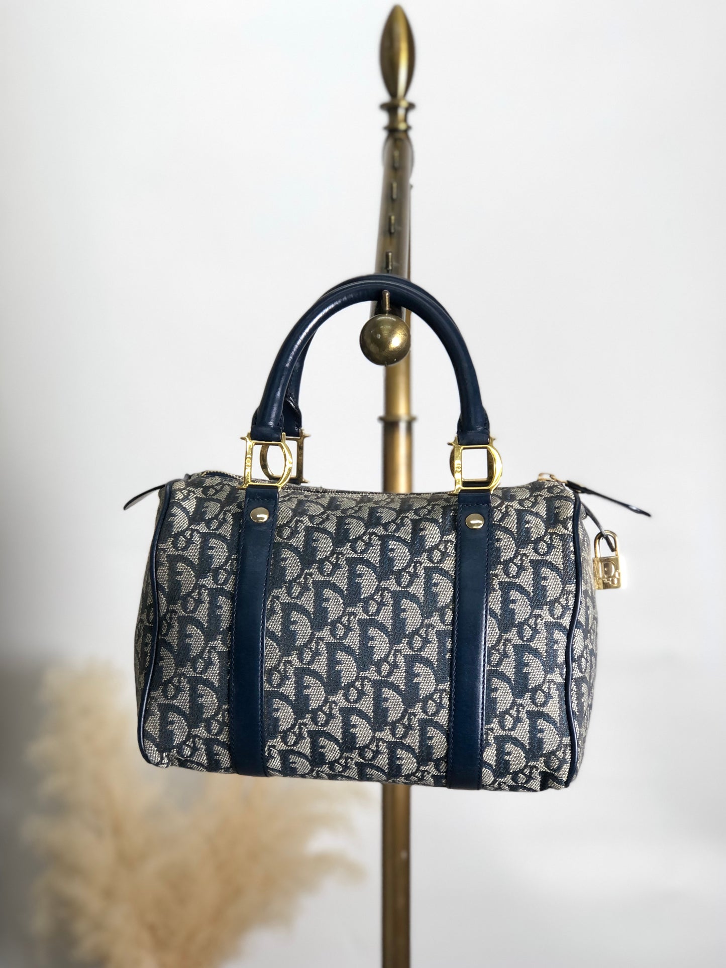 Christian Dior Trotter 手提包波士頓包海軍藍復古 8enpr3