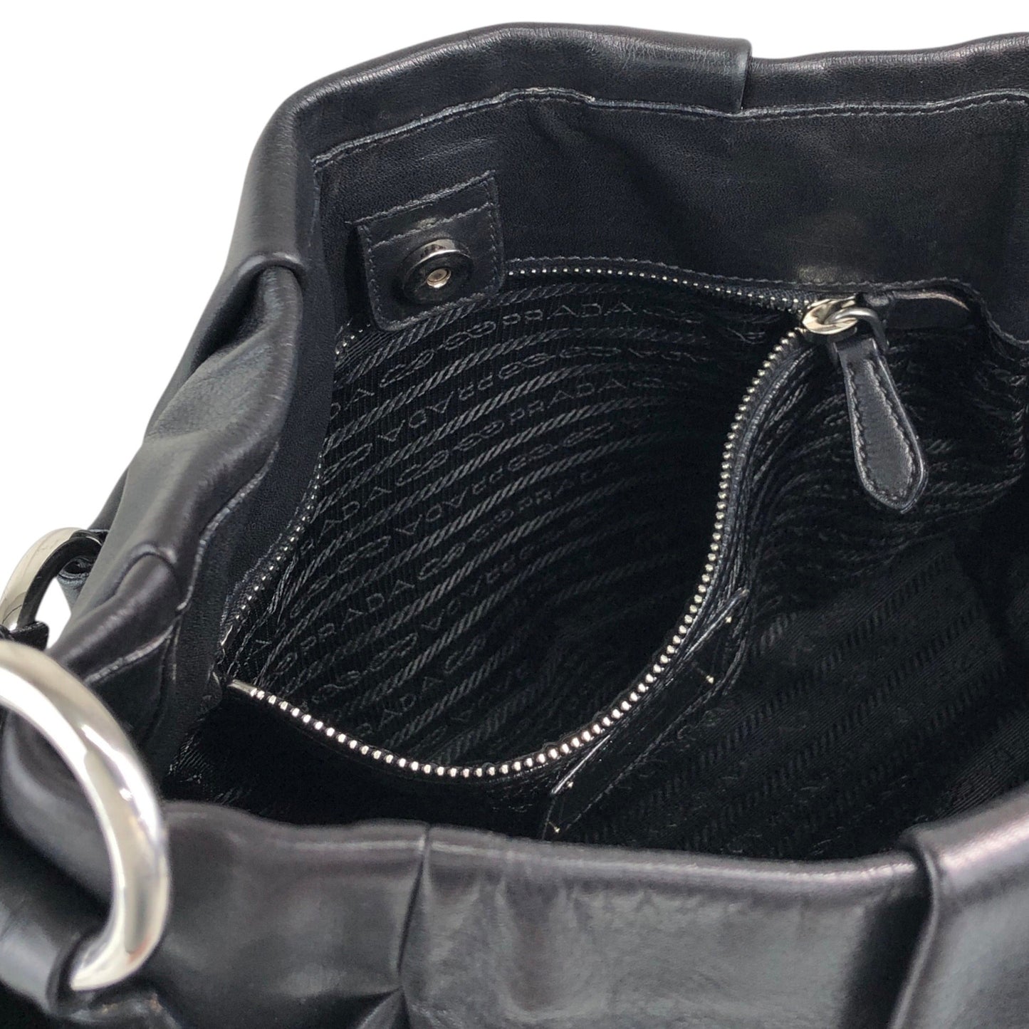 PRADA Logo Shoulder bag Hobobag Black Vintage pbitjd
