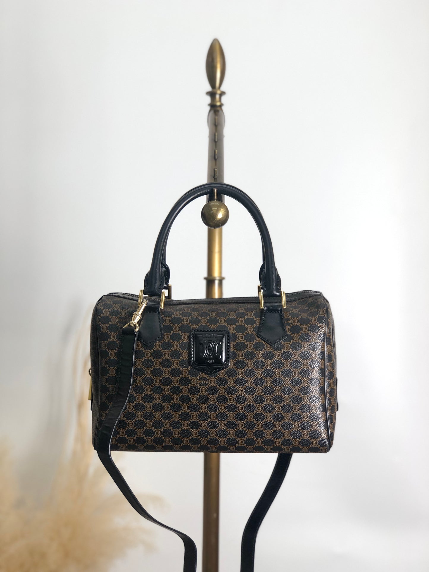 CELINE Macadam Blason Two-way Small Boston bag Shoulder bag Black Vintage wuxab4