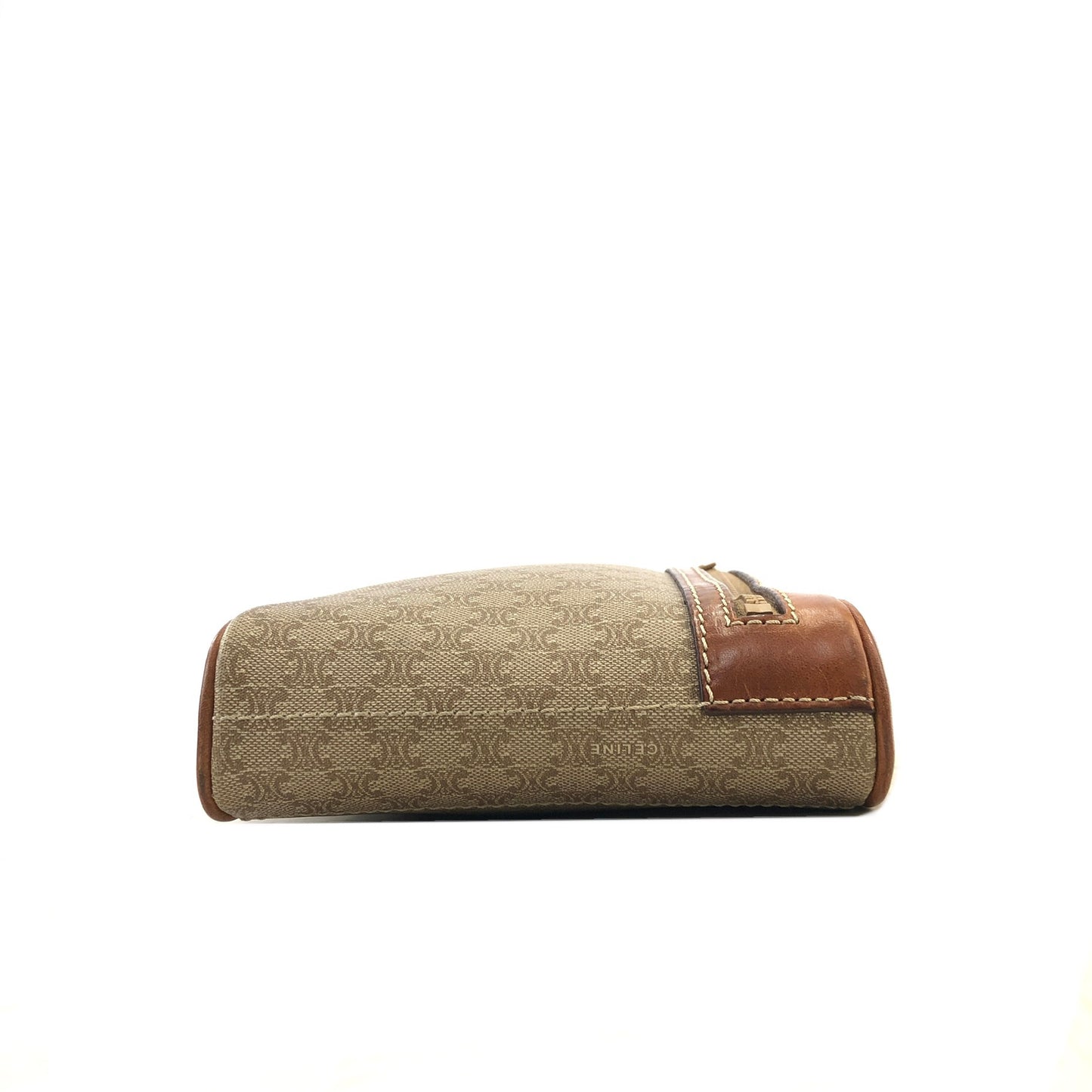 CELINE Macadam Blason Logo Motif Front Zipper Shoulder bag Beige Vintage u8nhjb