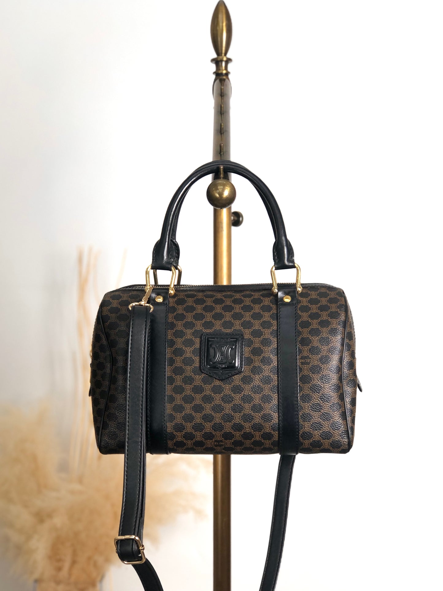 CELINE Macadam Blason Two-way Small Boston bag Shoulder bag Black Vintage k7b5zs