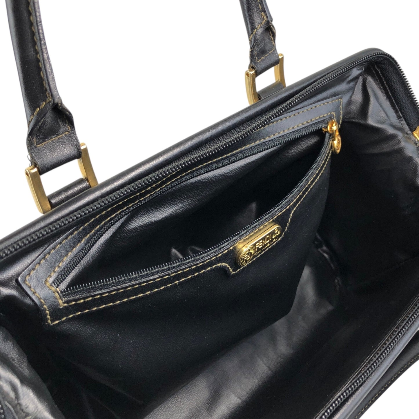 FENDI Zucca Logo Two-way Handbag Shoulder bag Boston bag Black Vintage yh8esb