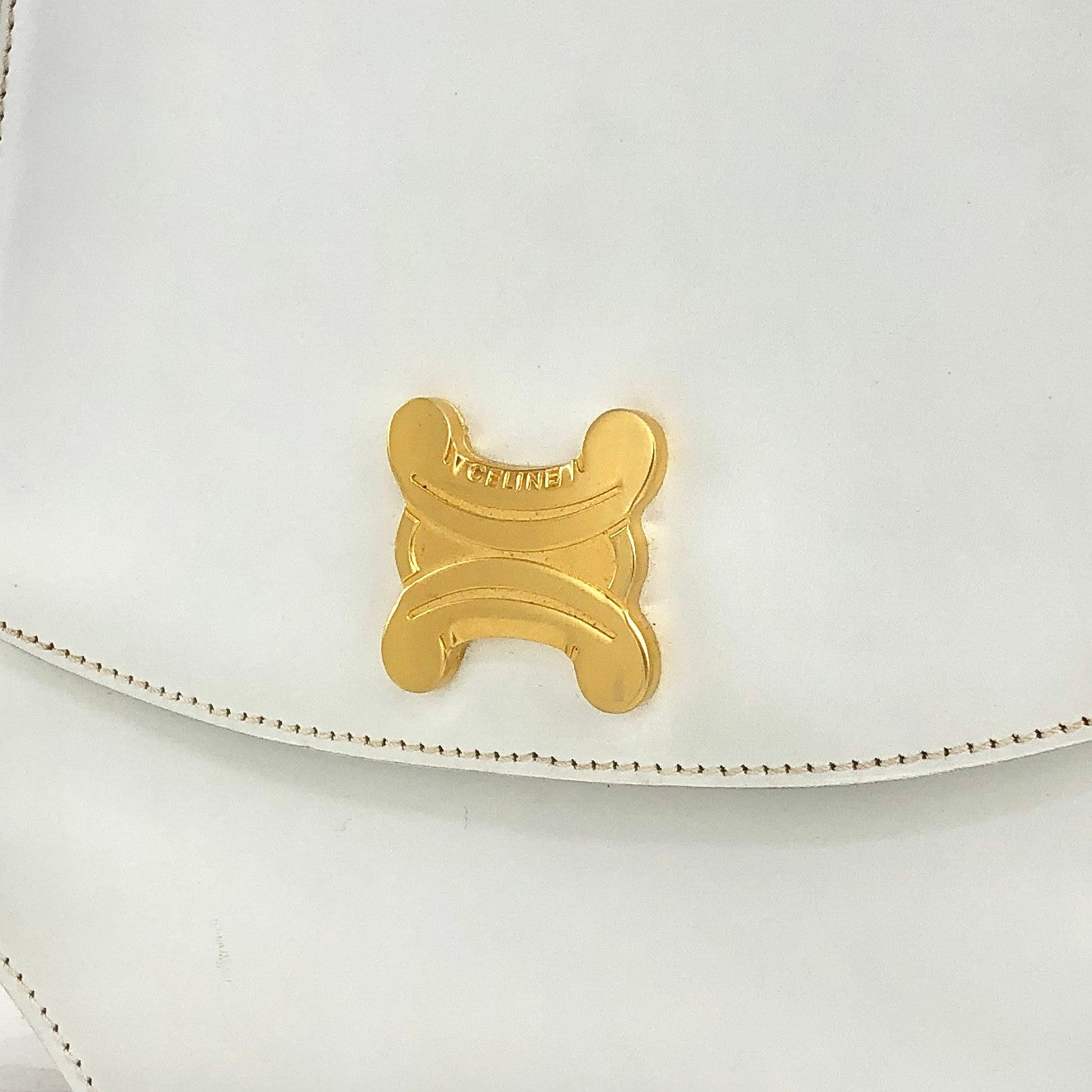 CELINE Triomphe Top Handle Handbag White Vintage 33tdem