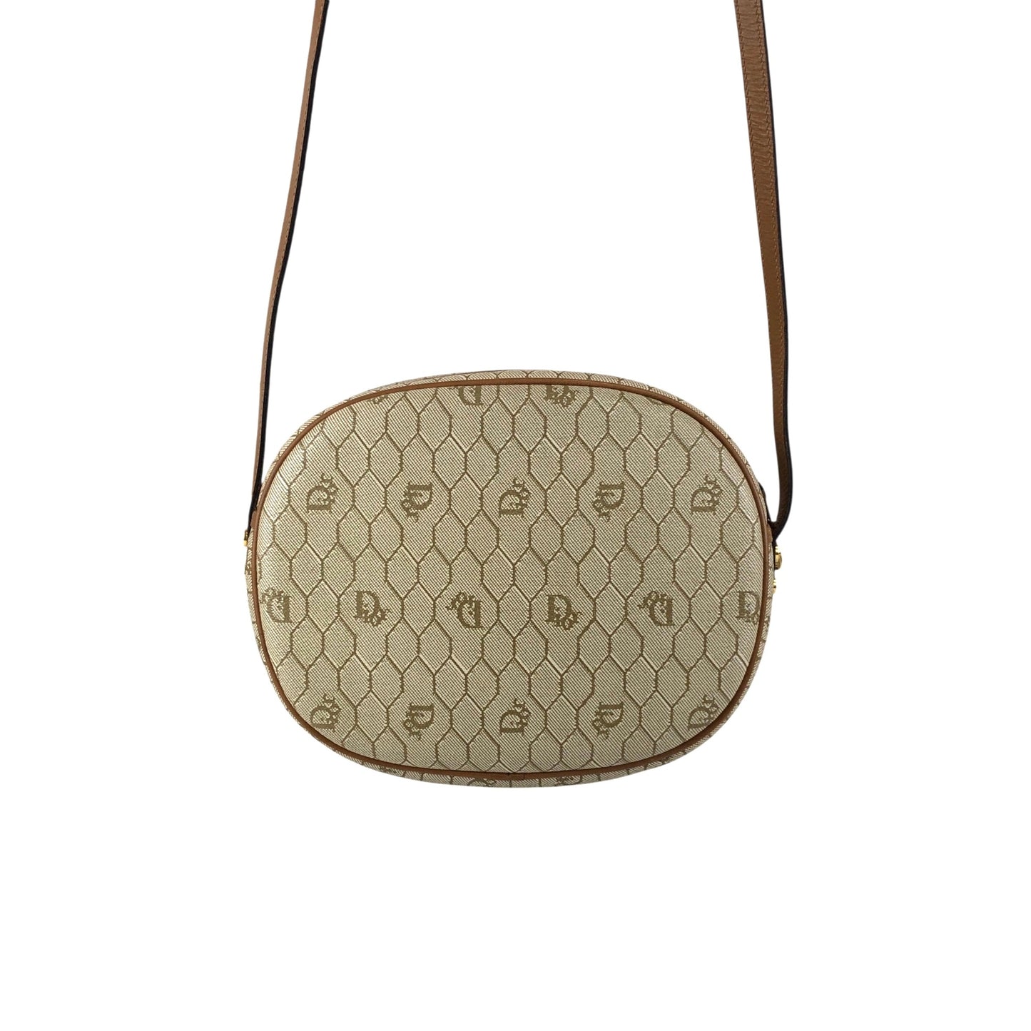Christian Dior Honeycomb Pattern Round Shoulder bag Beige Vintage p7a3yt