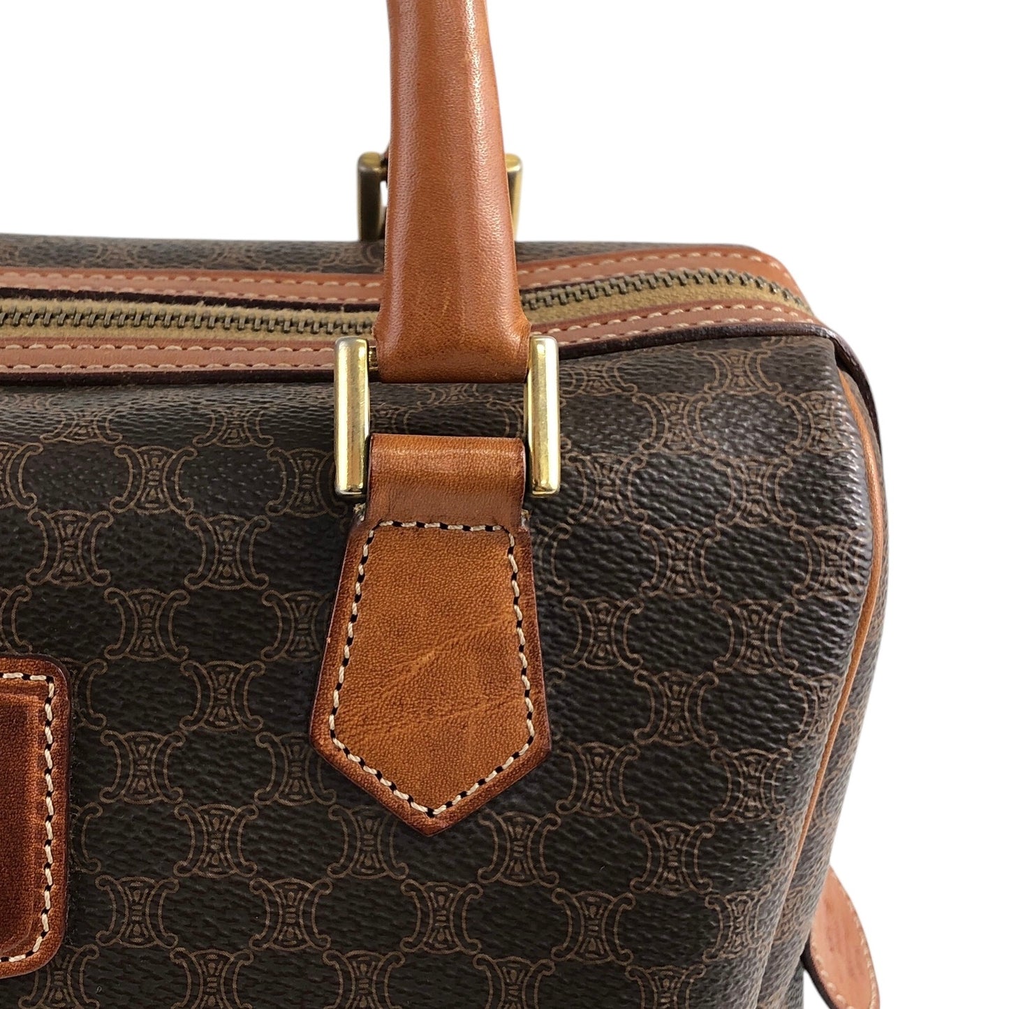 CELINE Macadam Blason Handbag Boston bag Brown Vintage xrgcpj