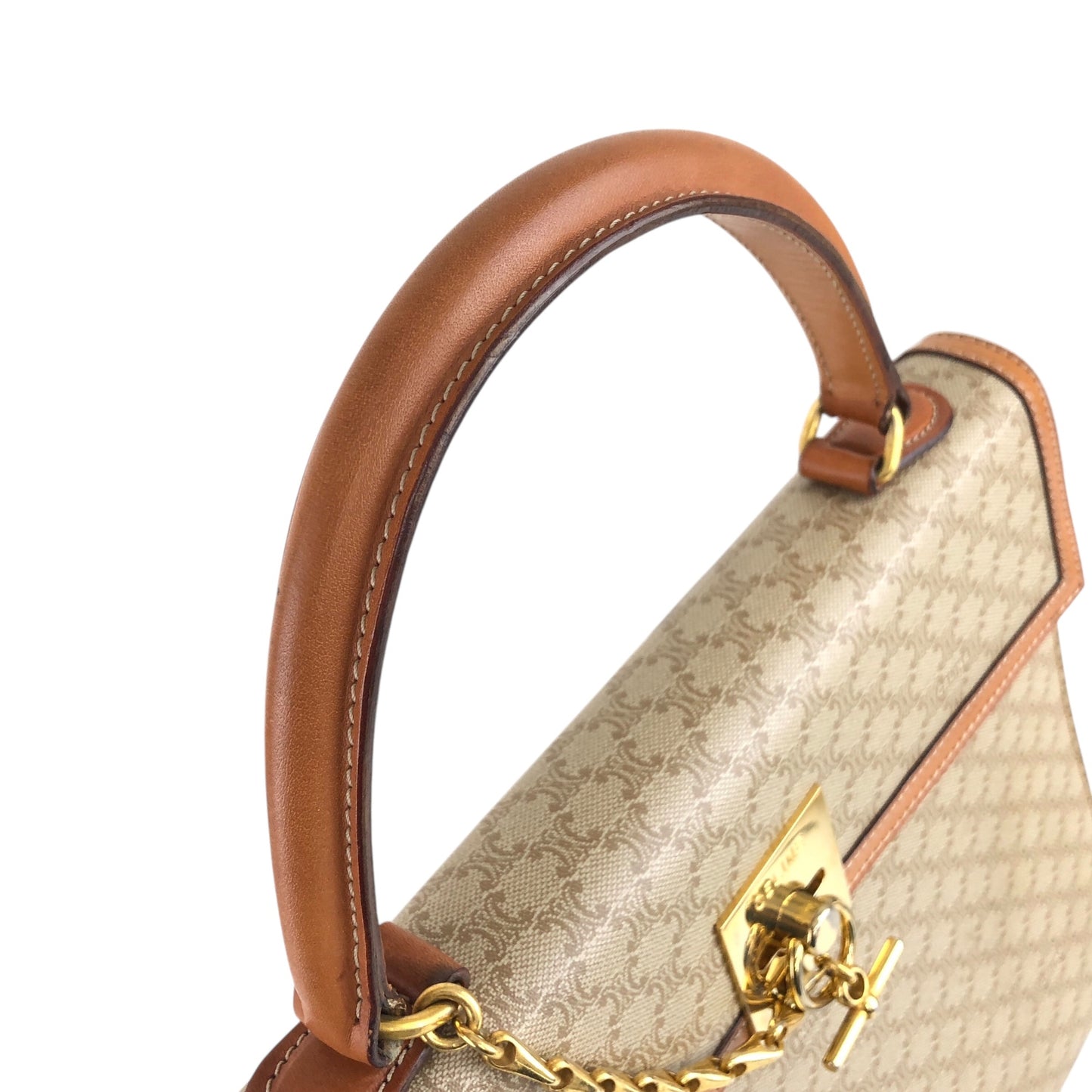 CELINE Macadam Gancini Top Handle Handbag Beige Vintage 7t3nty