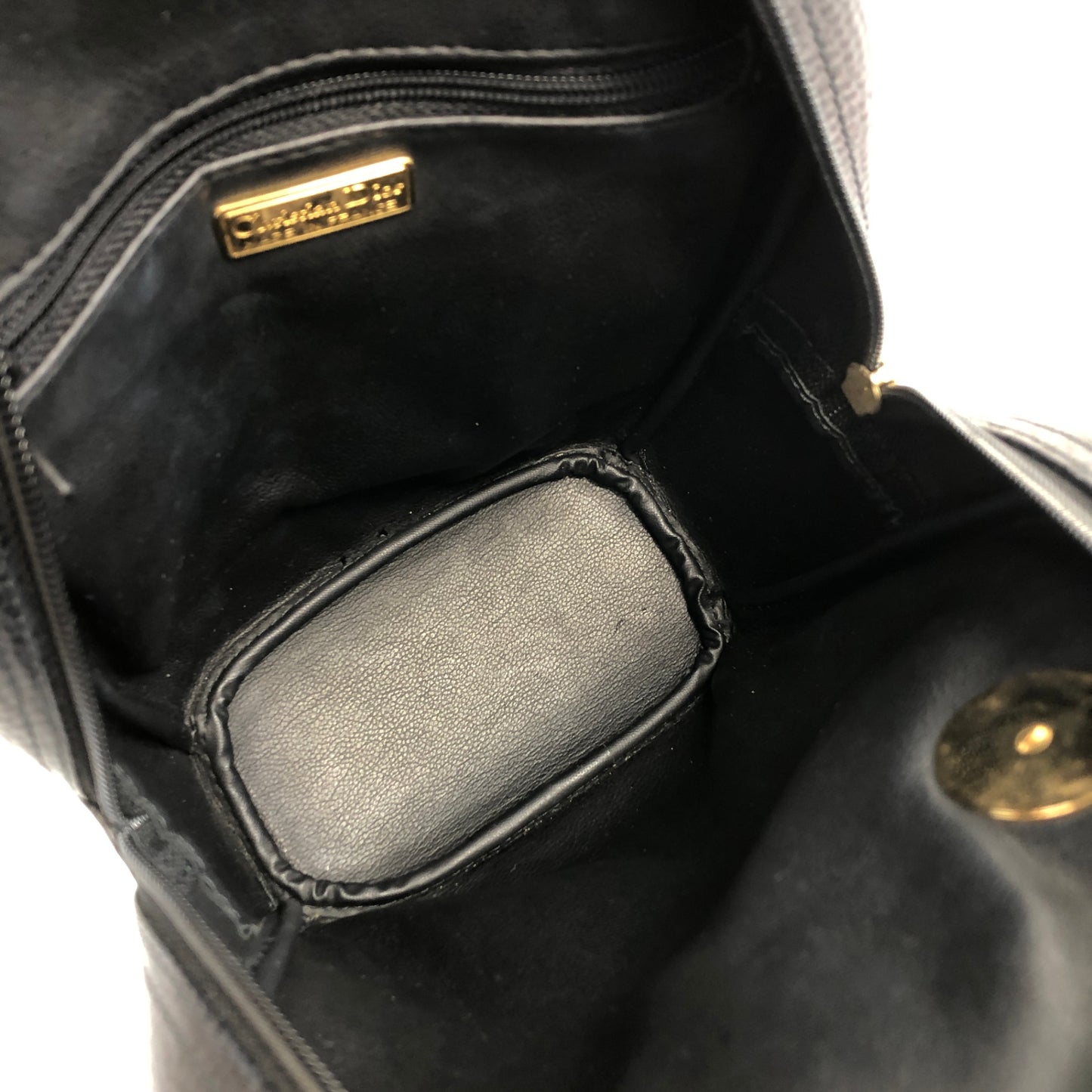 Christian Dior CD 標誌皮革小手提包黑色復古 xf3m4r