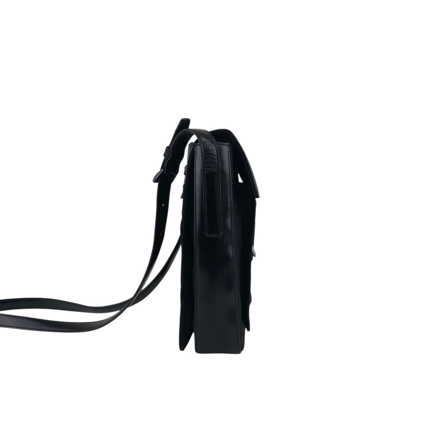 PRADA Logo Front Buckle Shoulder bag Black Vintage fyhckn