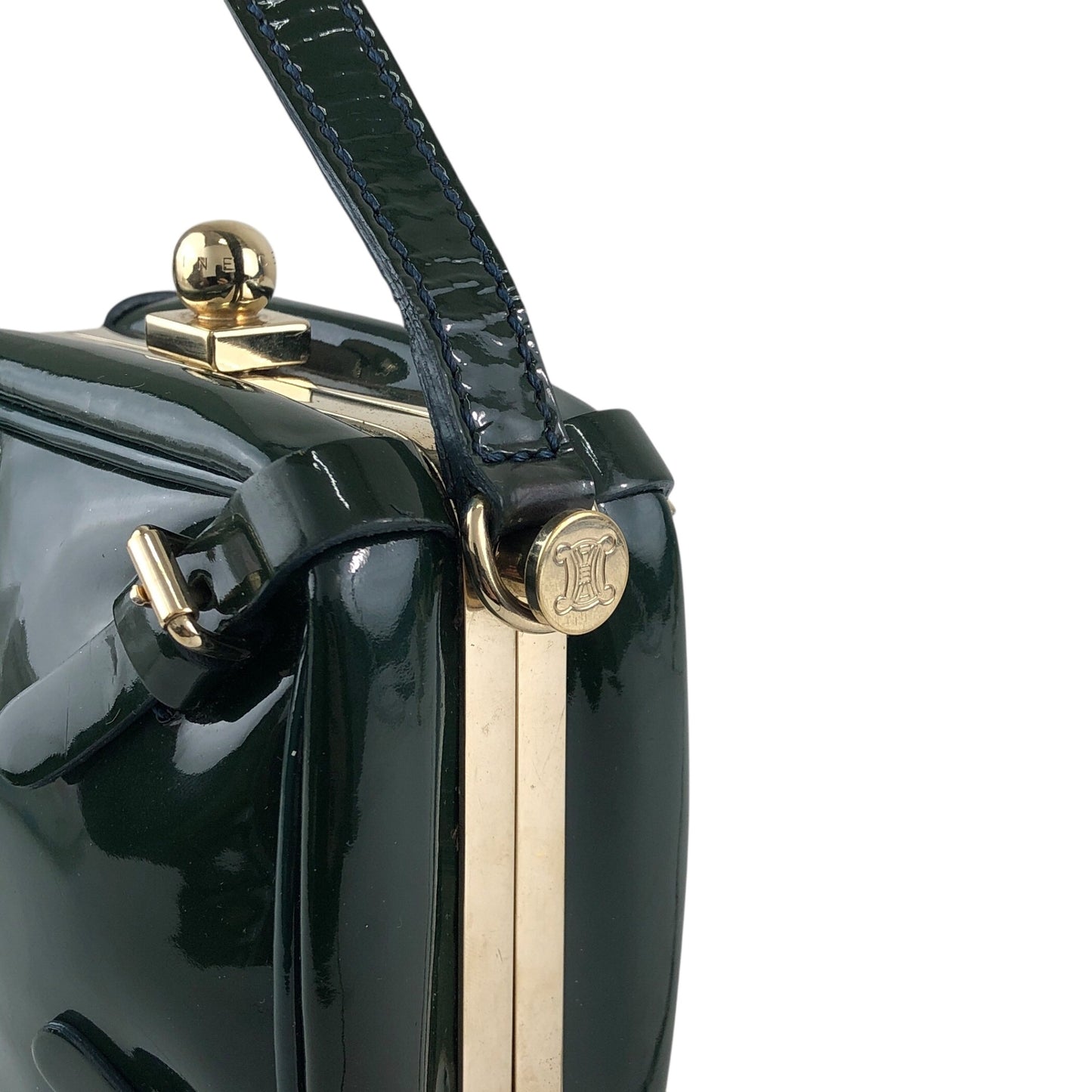 CELINE Metal Clasp Small Shoulder bag Green Vintage jye34i