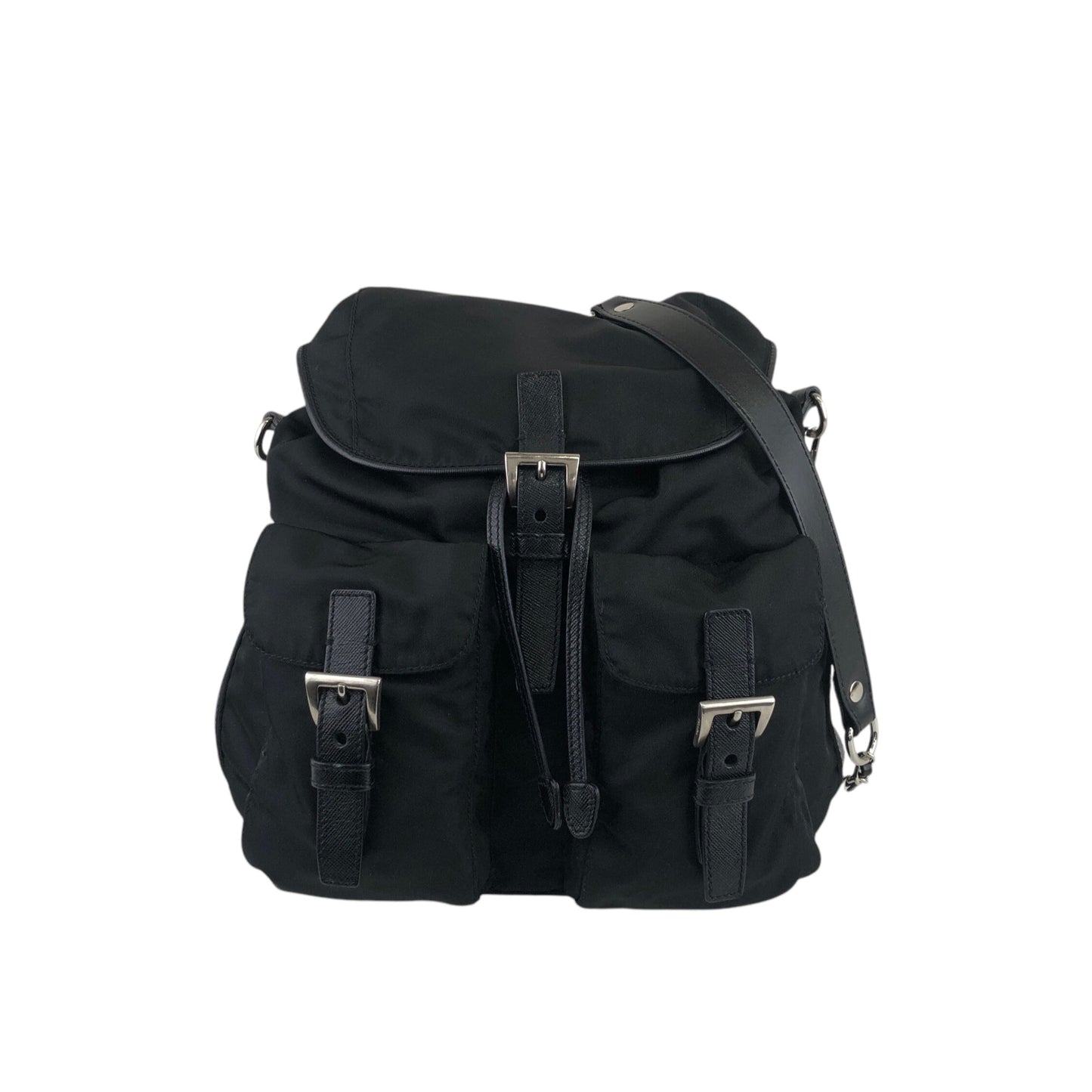PRADA Triangle Logo Front Buckle Shoulder bag Black Vintage fkfvej