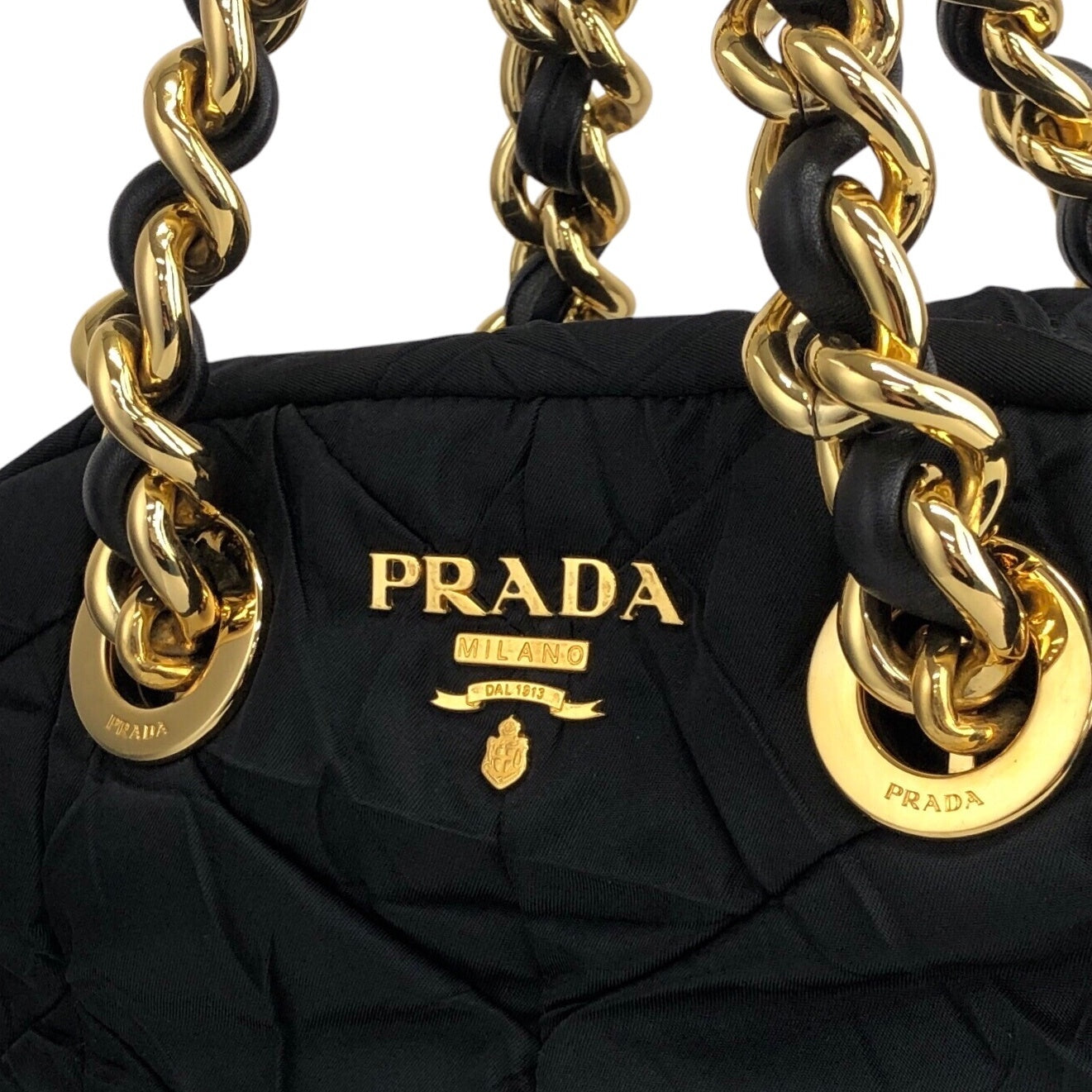 PRADA Logo Chain Handbag Black Vintage bruewc