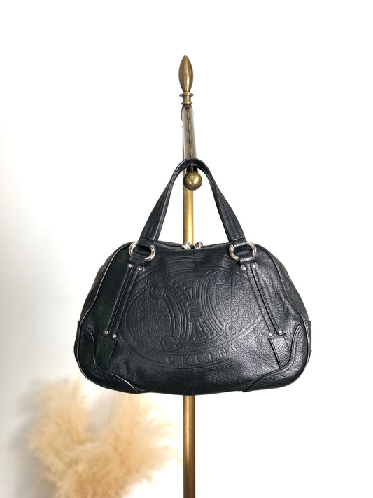 CELINE Blason Small Boston bag Handbag Black Vintage 2bg7ri