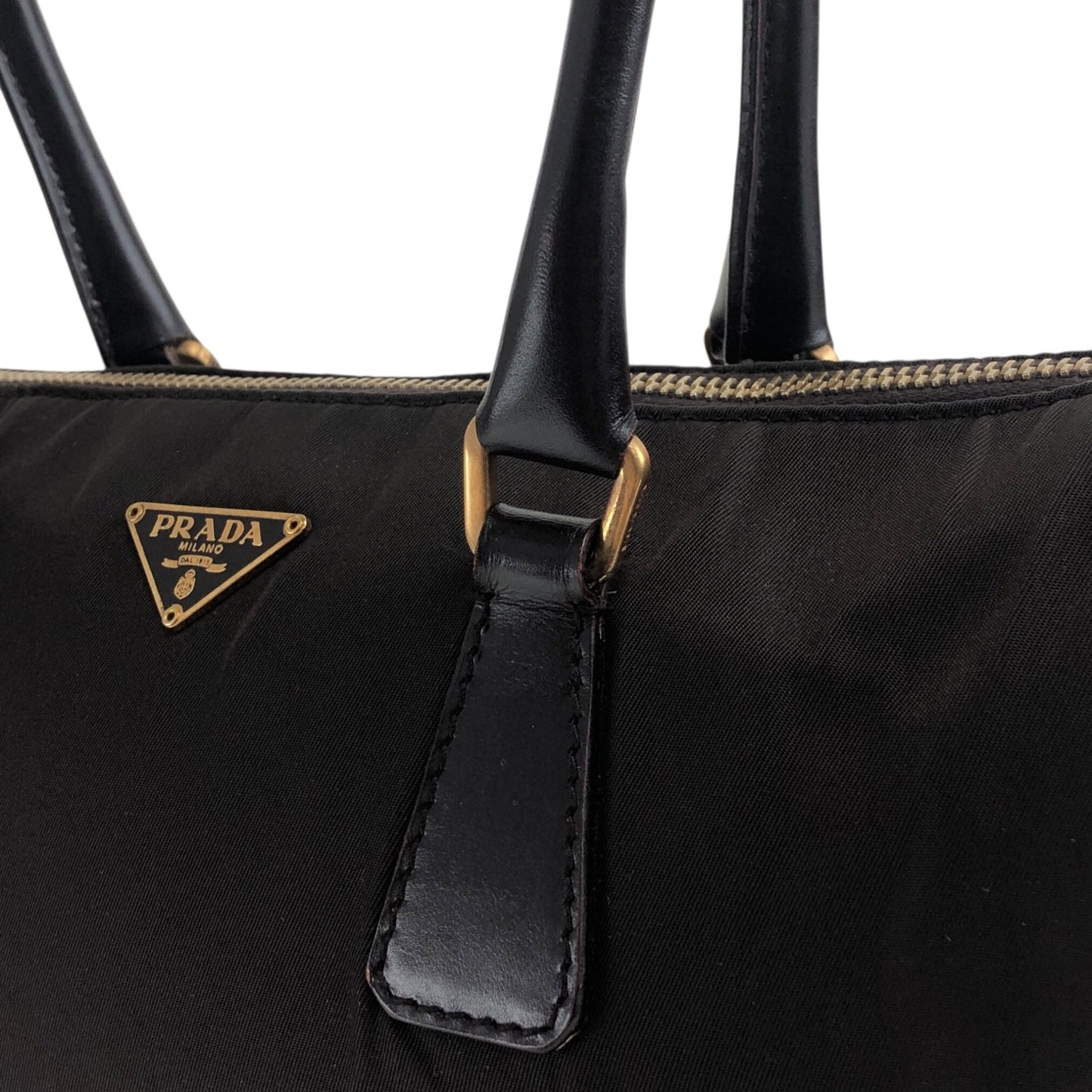 PRADA Tessuto Triangle Logo Small Boston bag Handbag Brown Vintage jaa3i4