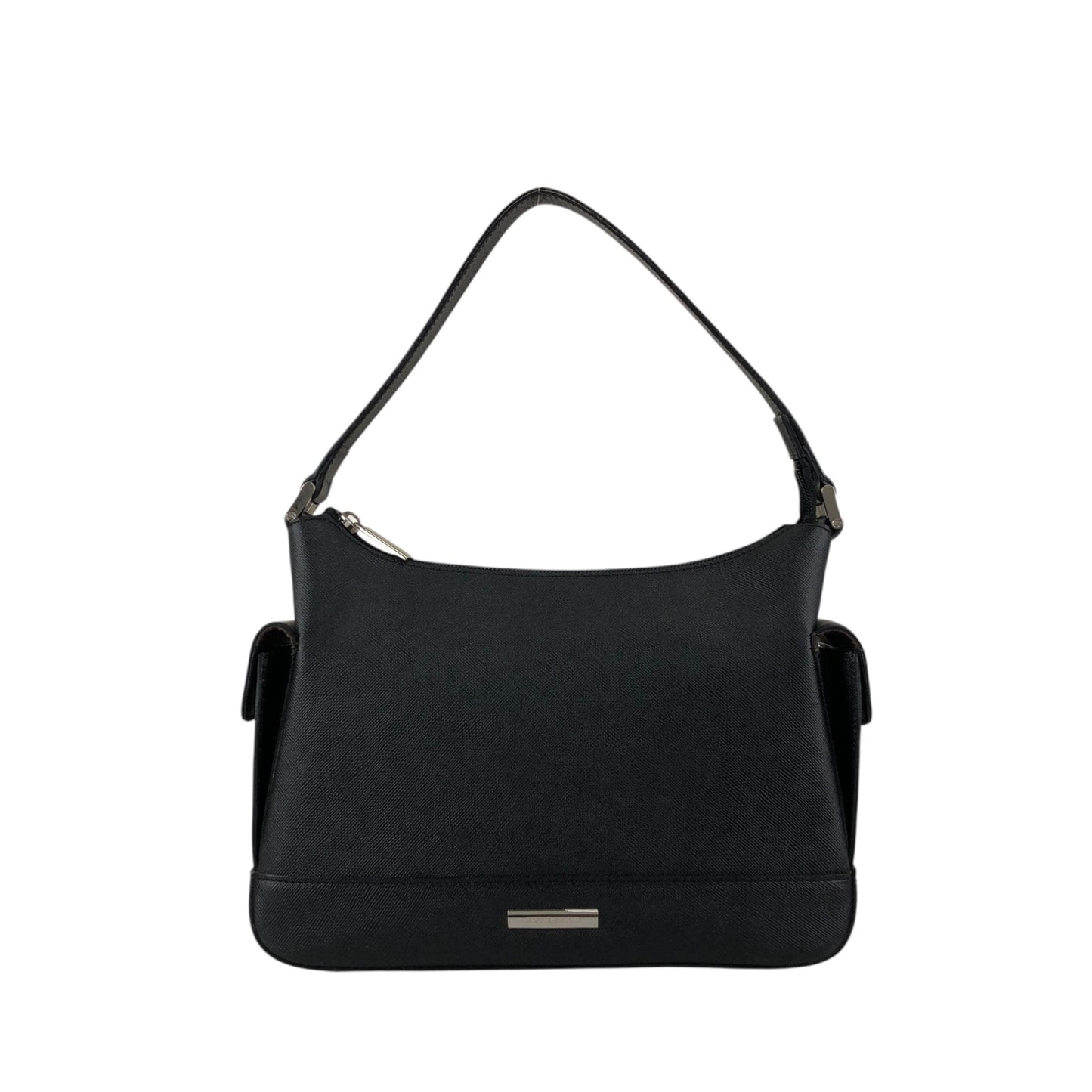 BURBERRY Logo Side Pocket Handbag Black Vintage bugrks