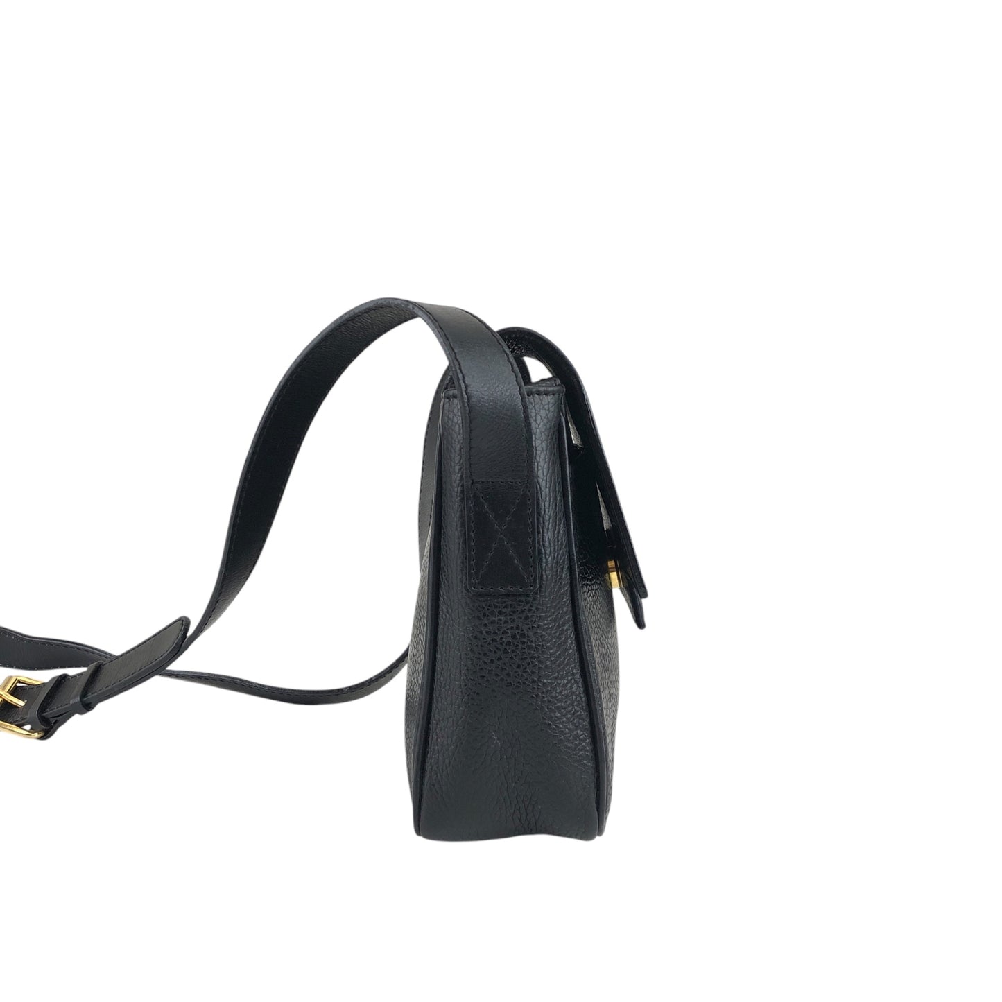 CELINE Logo Embossed Shoulder bag Black Vintage 66np7h