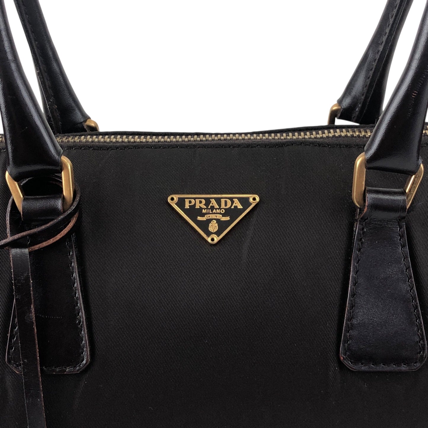 PRADA Tessuto Triangle Logo Small Boston bag Handbag Brown Vintage jaa3i4