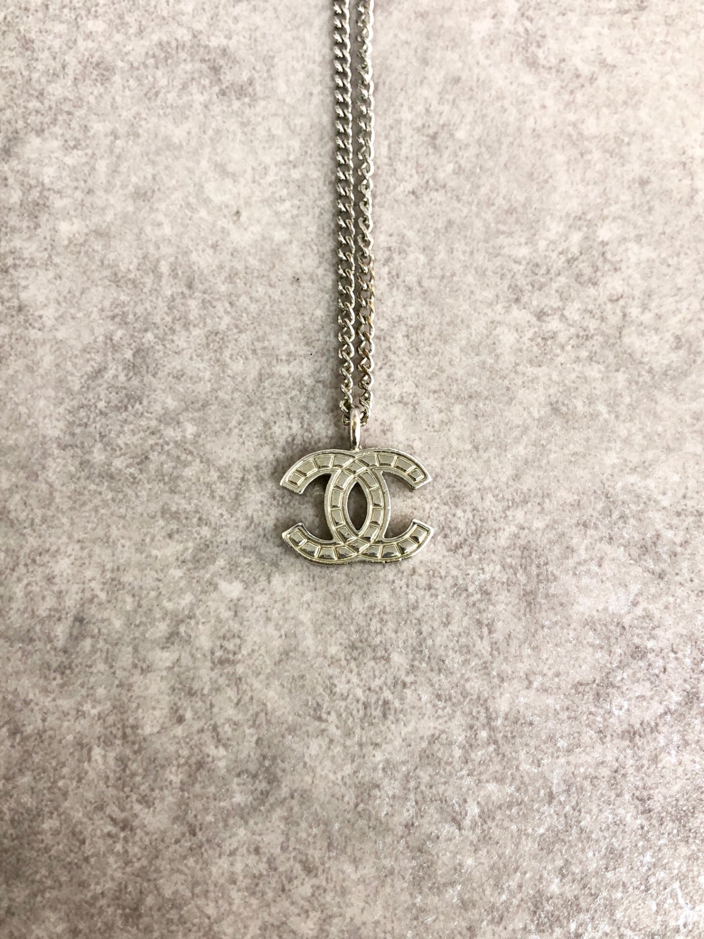 CHANEL Coco Mark Necklace Silver Vintage erswfu