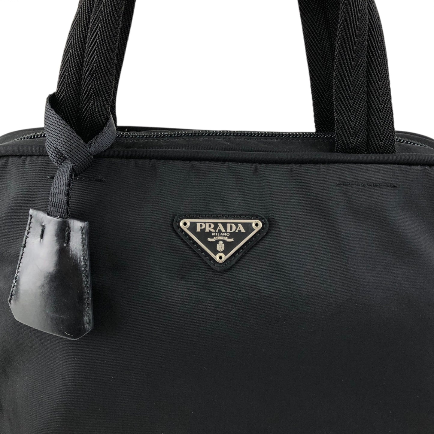PRADA Tessuto Triangle Logo Handbag Black Vintage 47smar
