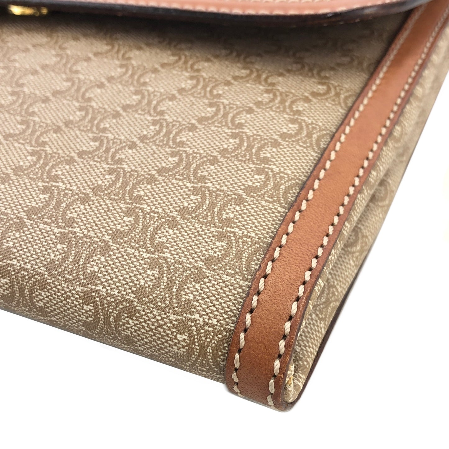 CELINE Macadam Blason Shoulder bag Beige Vintage 45hti2