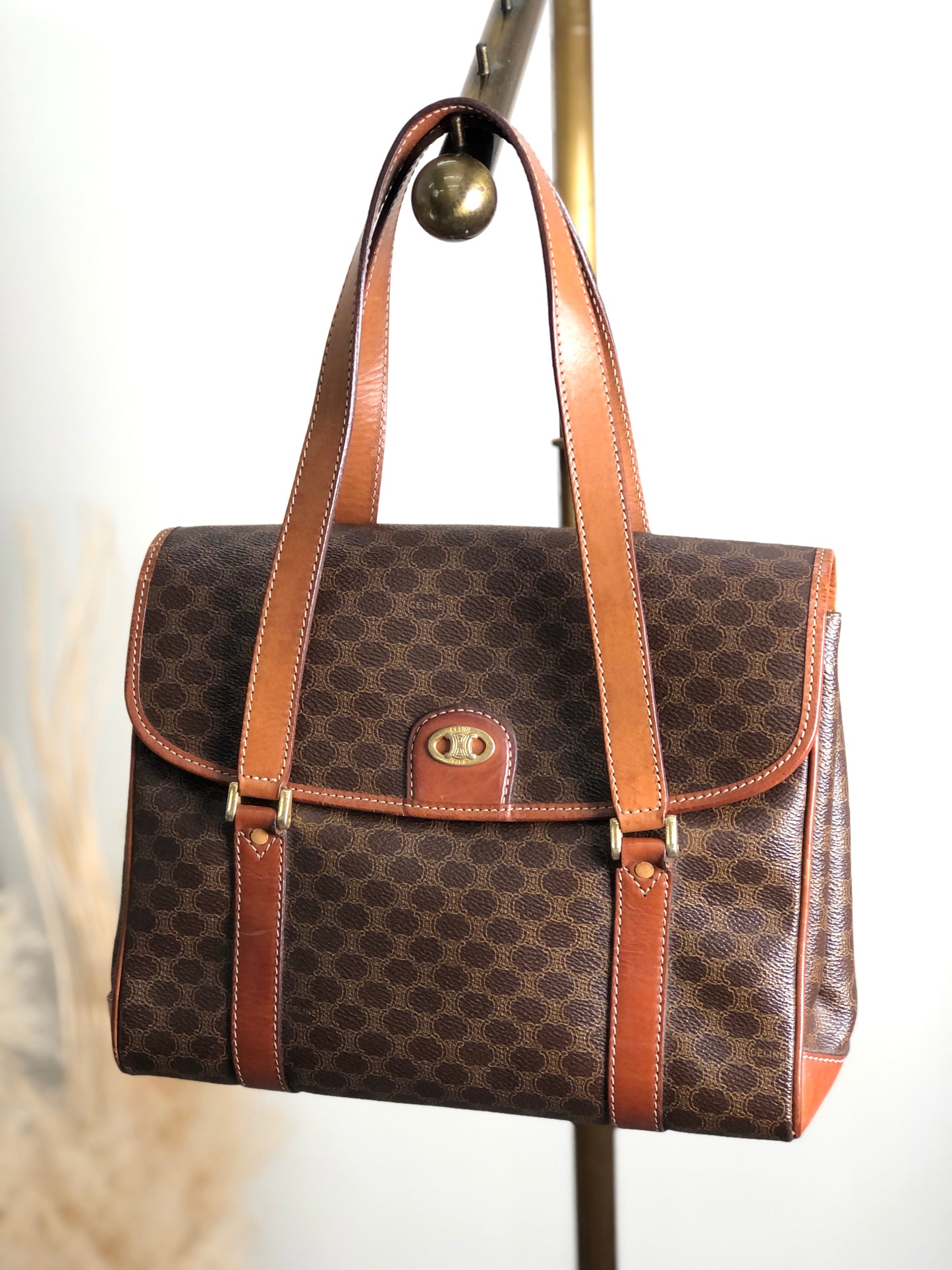 CELINE Macadam Blason Handbag Brown Vintage dty8ce