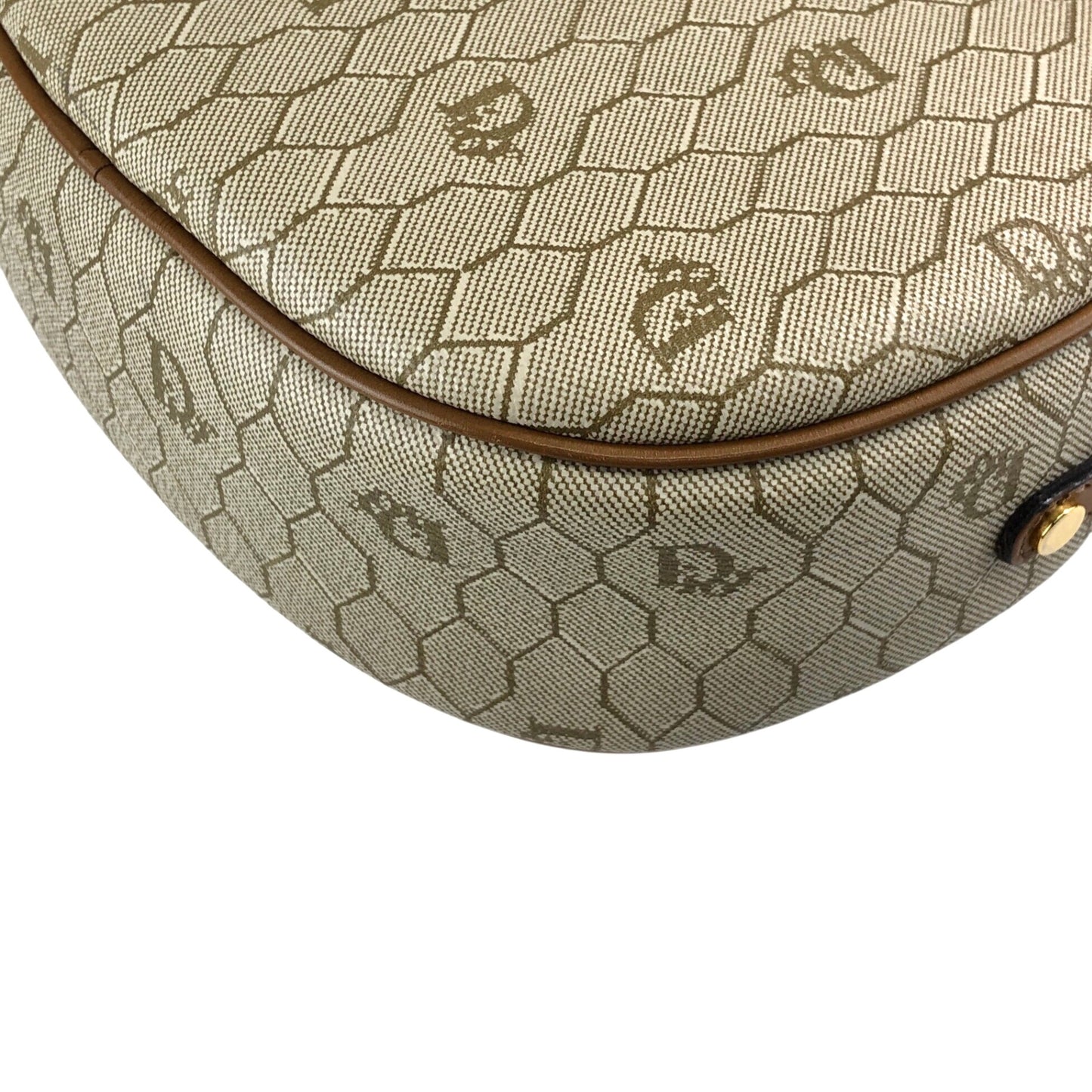Christian Dior Honeycomb Pattern Round Shoulder bag Beige Vintage p7a3yt