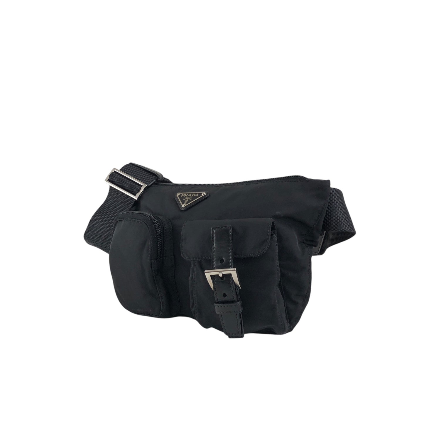 PRADA Triangle Logo Front Pocket Shoulder bag Black Vintage cydhig