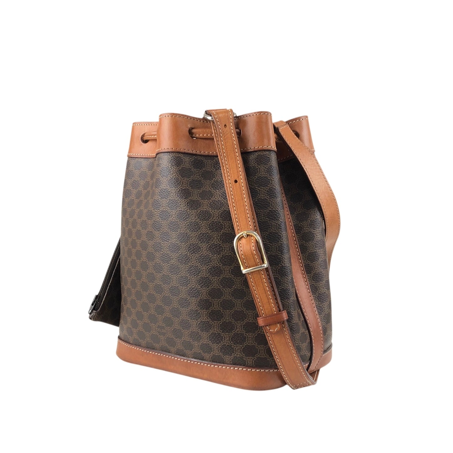 CELINE Macadam Drawstring Small Shoulder bag Brown Vintage kzhdhu