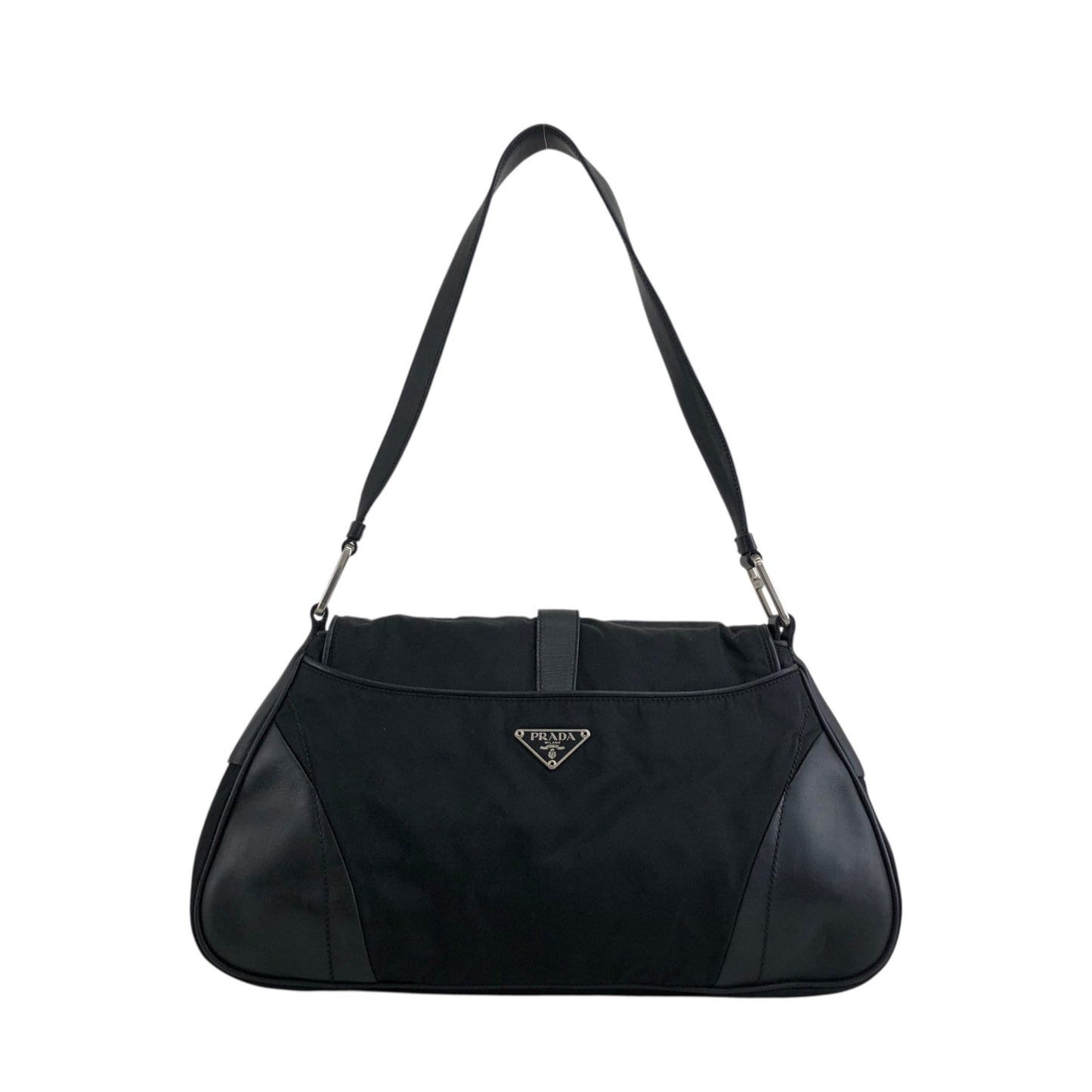 PRADA Triangle Logo Front Buckle Shoulder bag Black Vintage dwjuwu