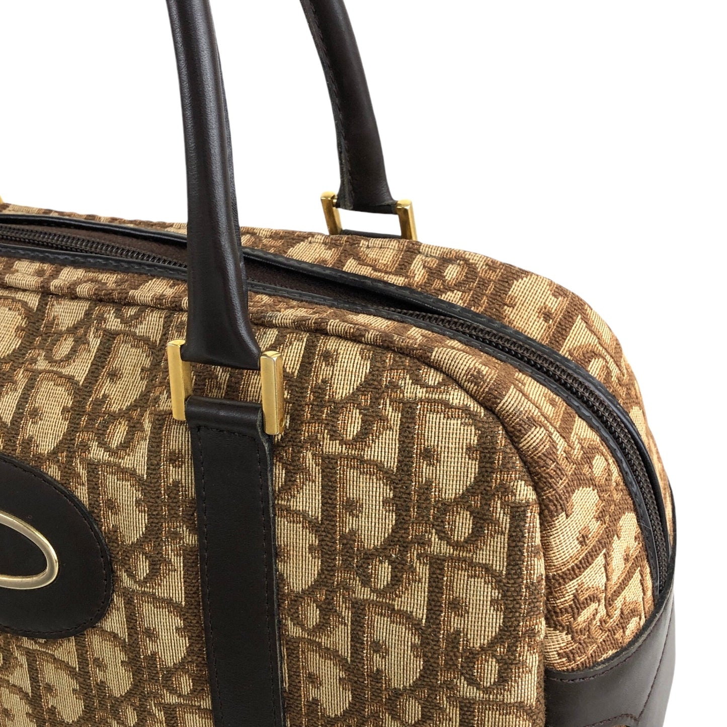 Christian Dior Trotter CD Logo Handbag Boston bag Beige Vintage cse2xn
