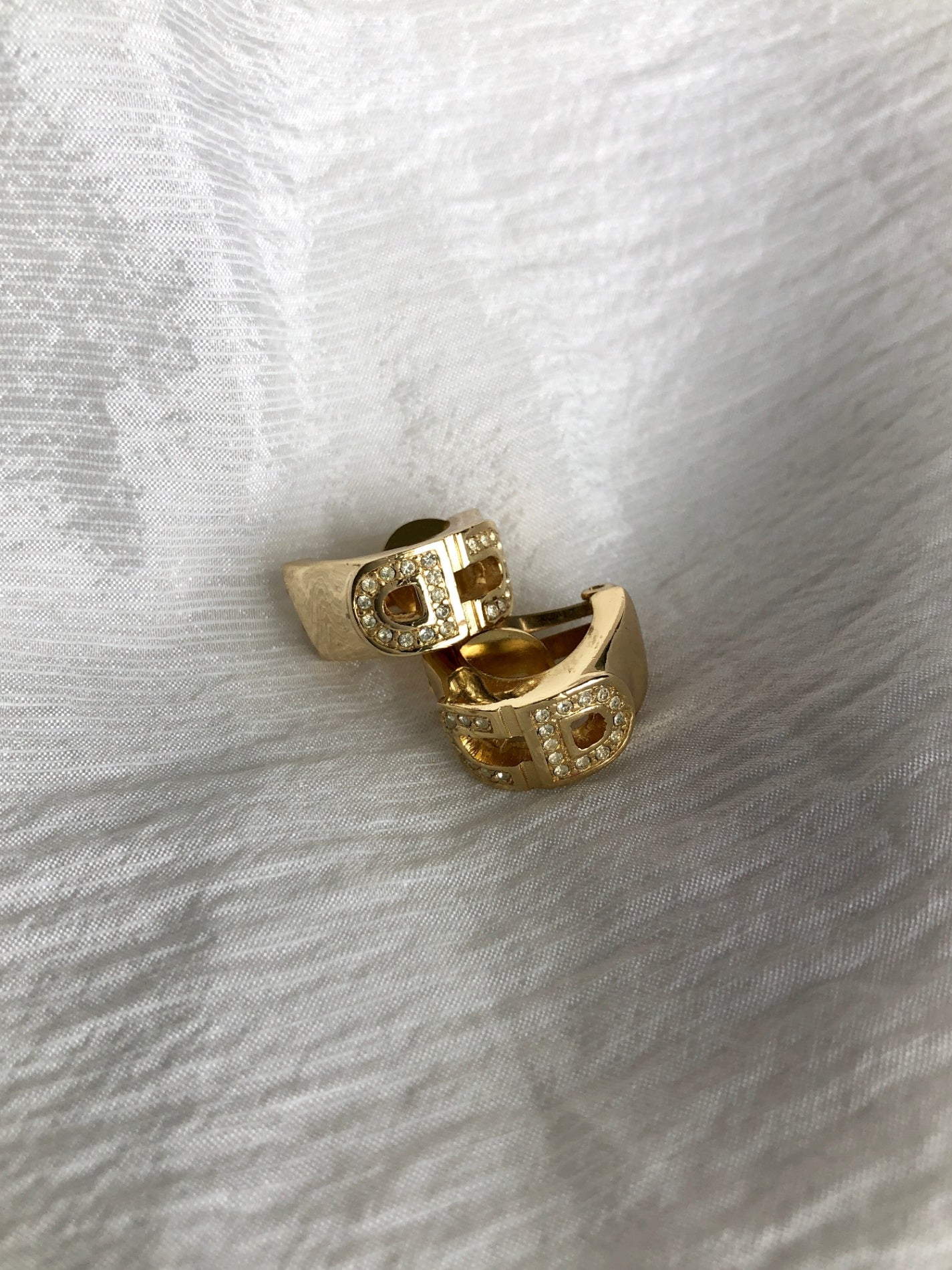 Christian Dior CD Logo Rhinestone Earrings Gold Vintage iu7irr