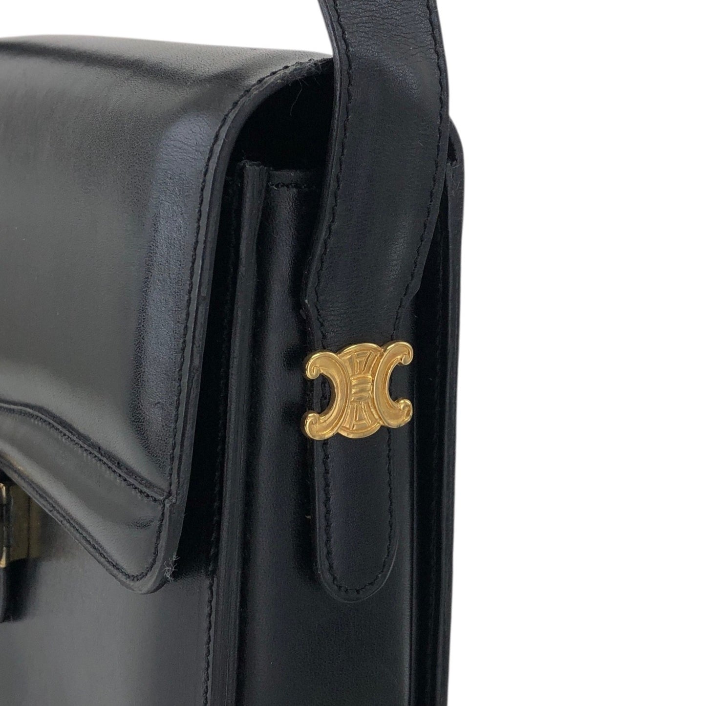 CELINE Triomphe Horse Carriage Shoulder bag Black Vintage pw788h