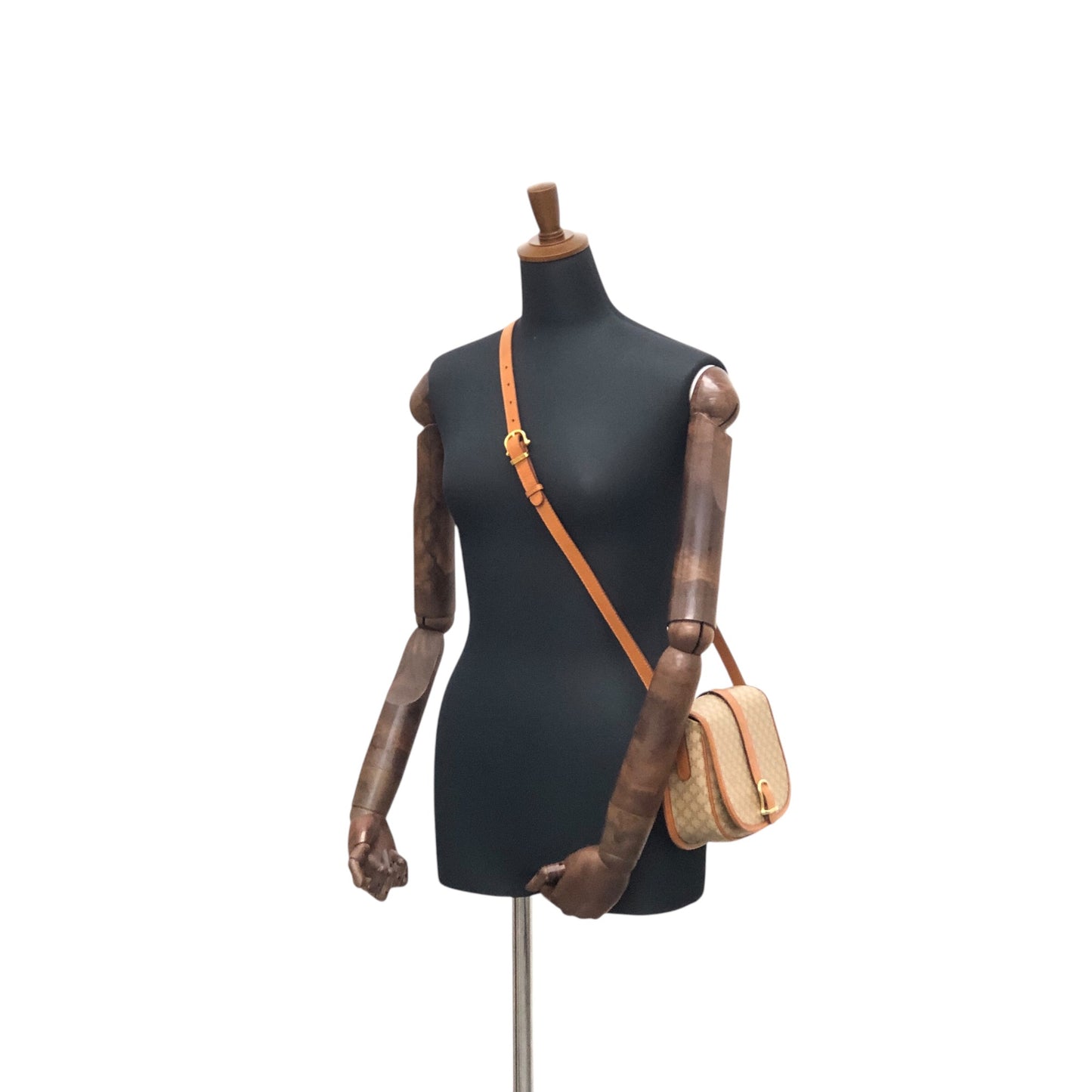 CELINE Macadam Front Buckle Shoulder bag Beige Vintage t3xmcc