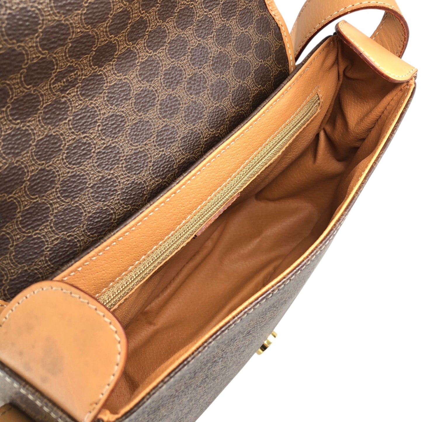 CELINE Macadam Blason Flap Shoulder bag Brown Vintage kbjacj