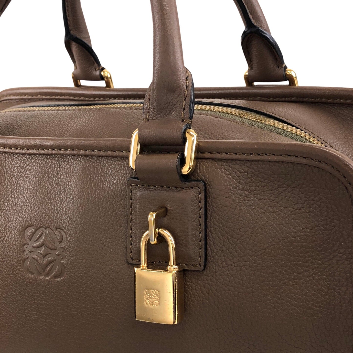 LOEWE Amazona28 Anagram Small Boston bag Handbag Beige Vintage euhpr8