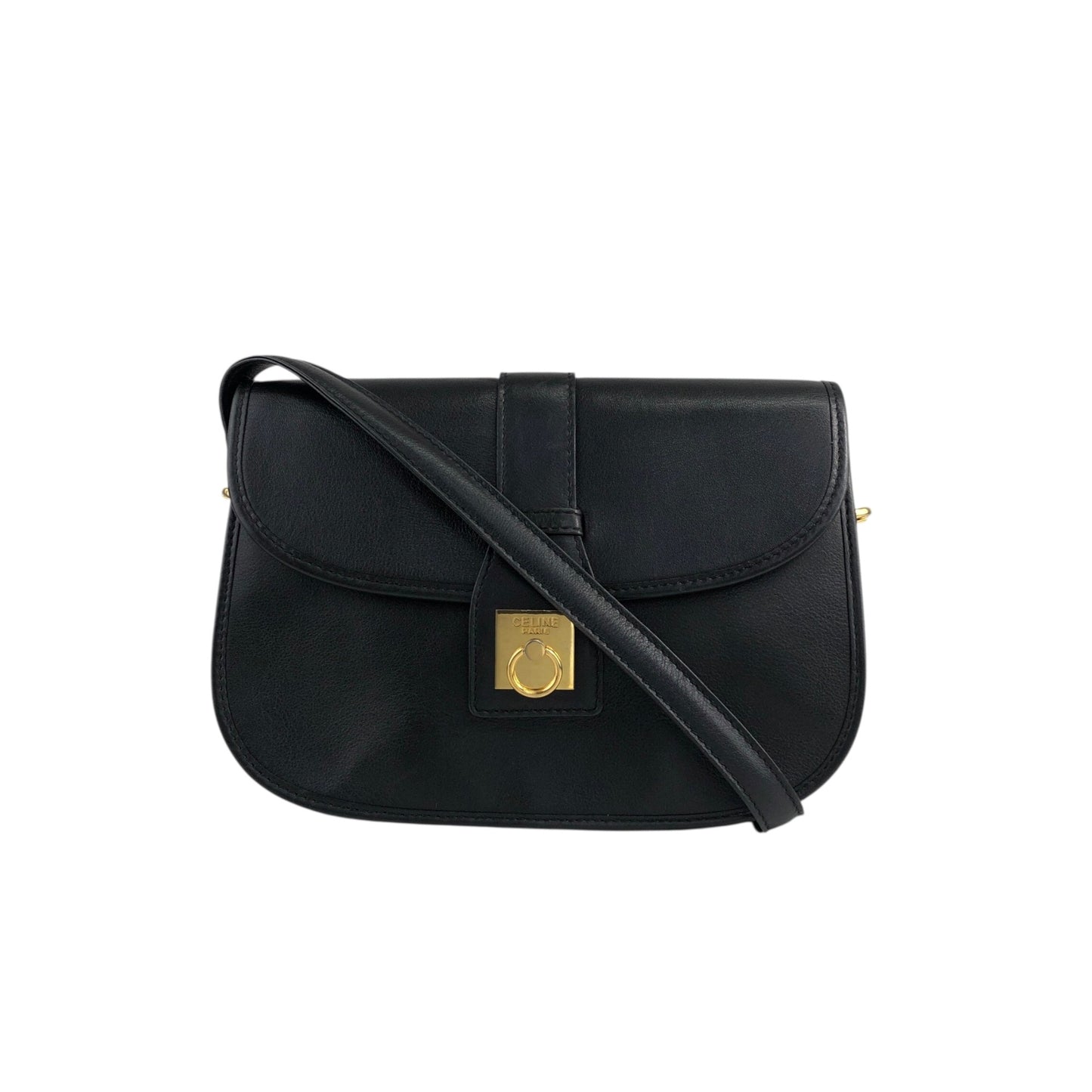 CELINE Gancini Crossbody Shoulder bag Black Vintage pdxcg6