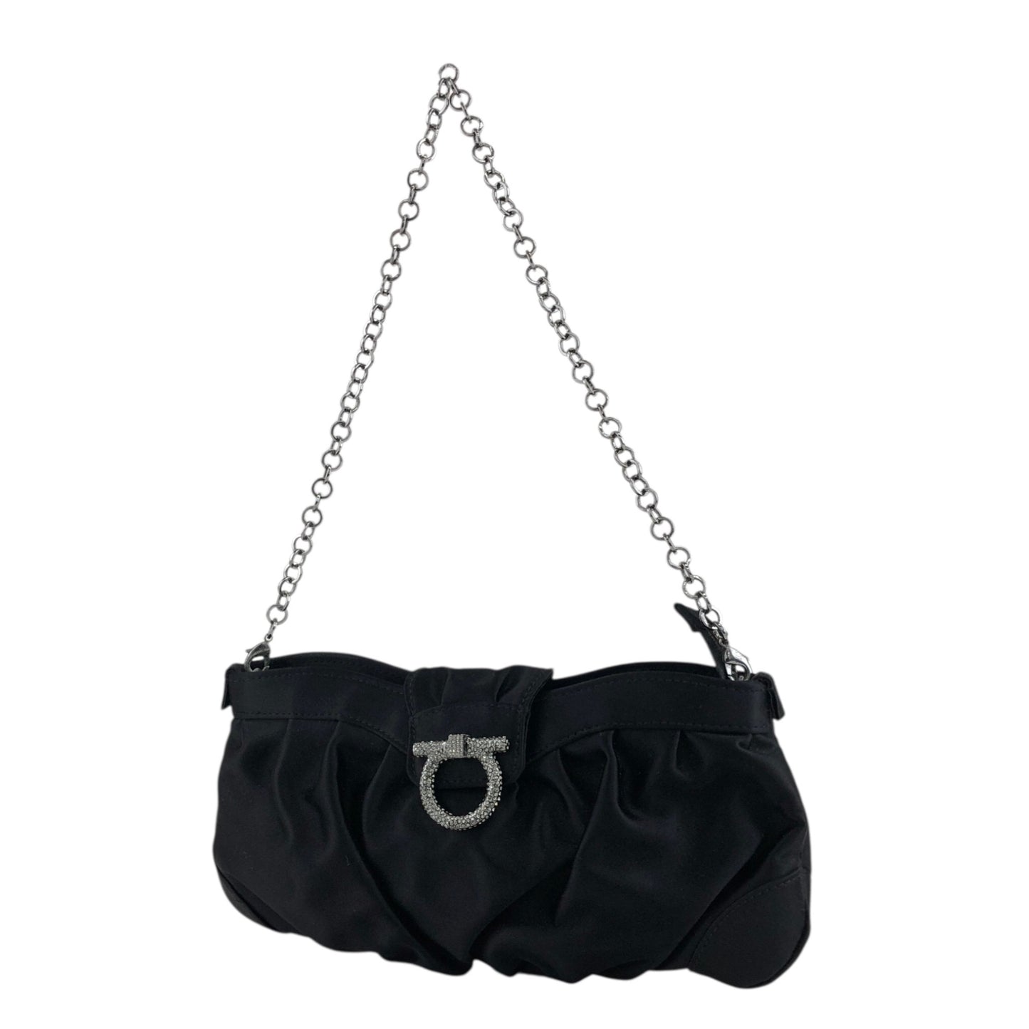 Salvatore Ferragamo Gancini Rhinestone Chain Shoulder bag Black Vintage nibfdw