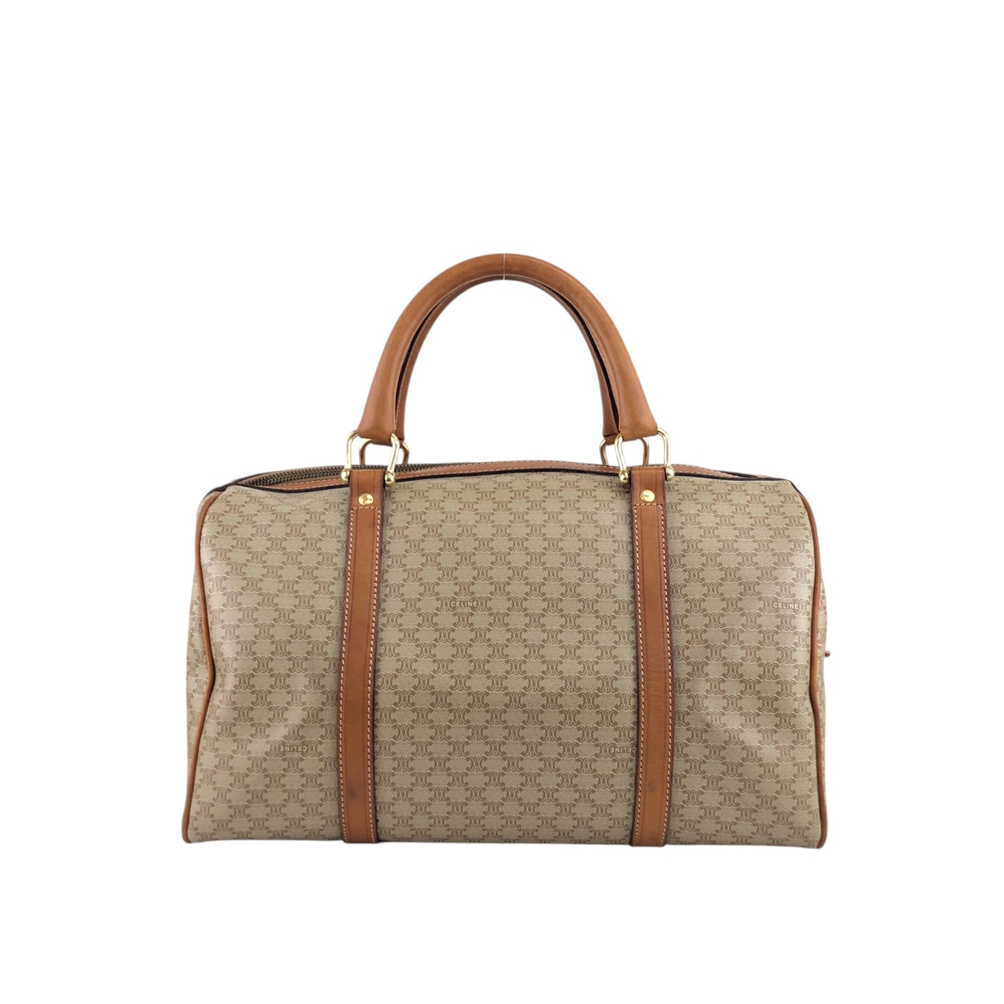 CELINE Macadam Blason Handbag Boston bag Beige Vintage ud4tv5