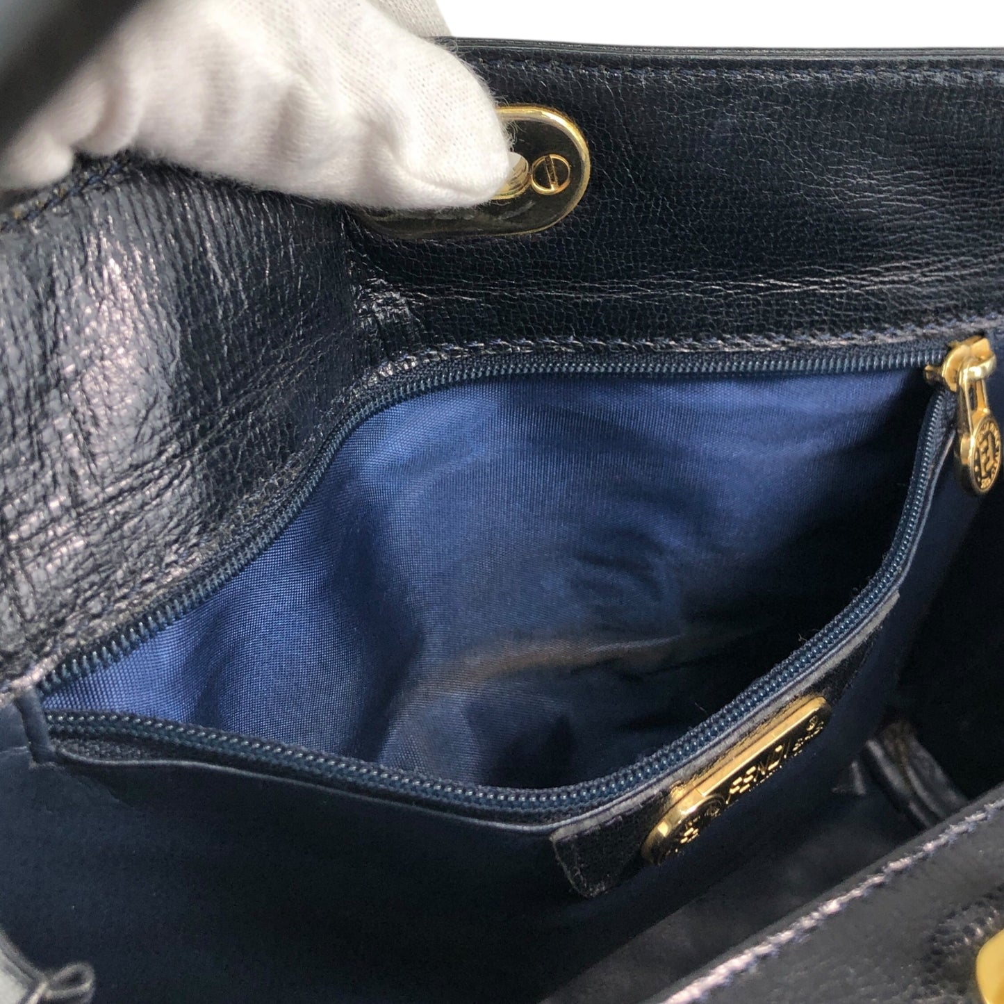 FENDI Logo Embossed Handbag Black Vintage yyxgsd