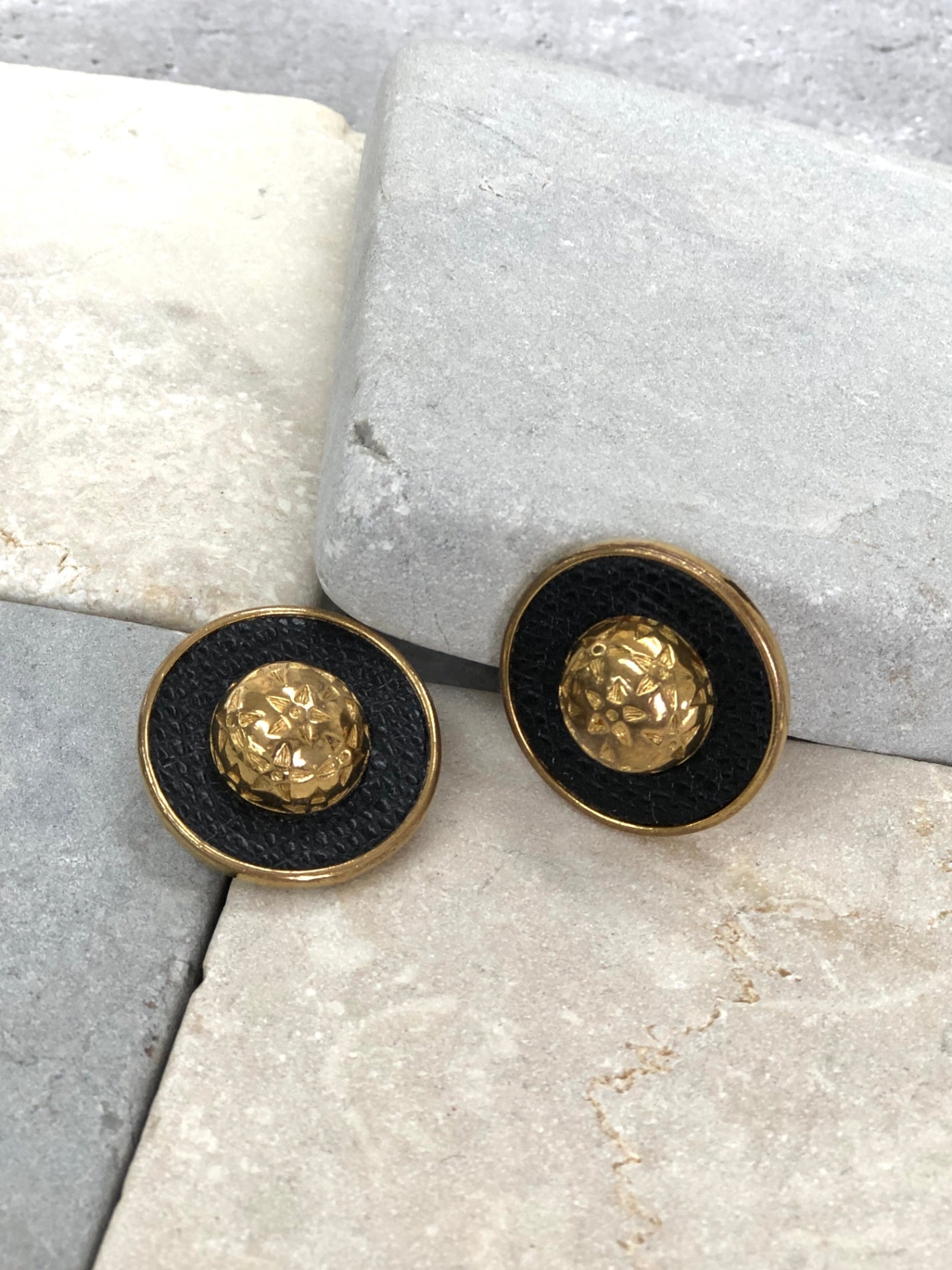 CELINE Starball Earrings Black×Gold Vintage k5us25