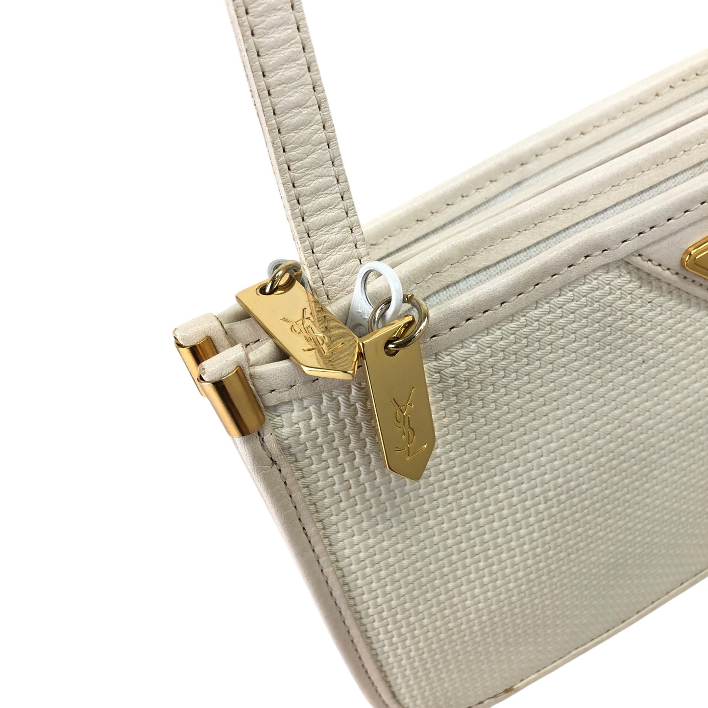 Yves Saint Laurent YSL 標誌單肩包白色復古 k55nev